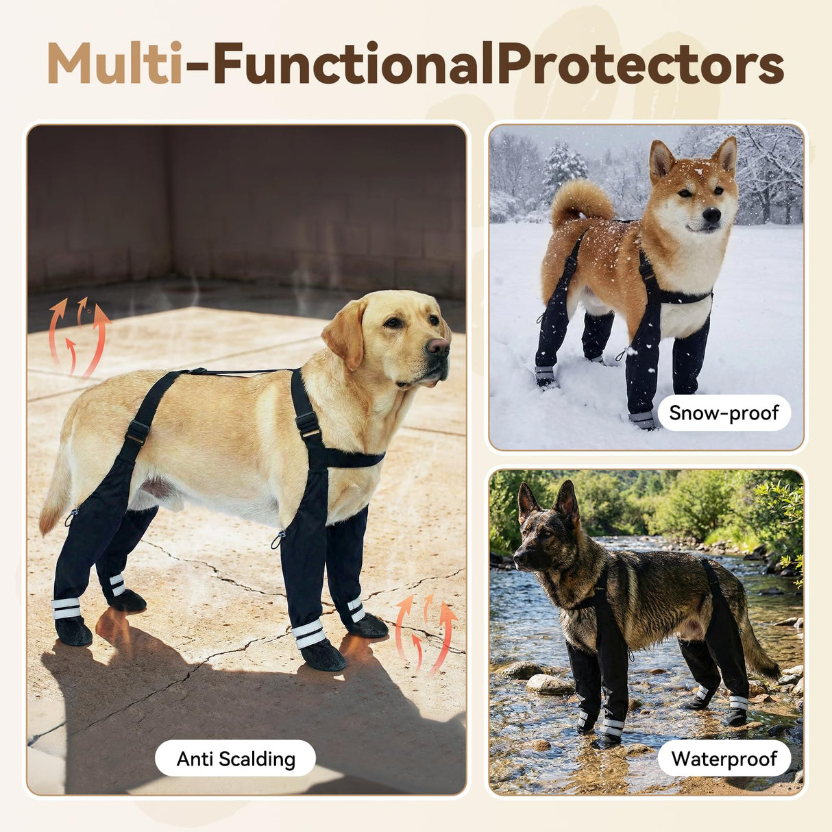 Dog Suspender Boots for Small Dogs – Waterproof & Non-Slip Dog Paw Protectors with Adjustable Straps & Reflective Strips, All-in-One Connected Dog Boots for Outdoor Walks, Snow, Rain, Hiking (XS)