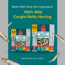 Load image into Gallery viewer, Plato Pet Treats Fish Dog Treats - Air-Dried, Single Ingredient Dog Treat - with Omega 3 & 6 Fatty Acids to Support Skin and Coat - 100% Whole Fish - Wild Caught Baltic Herring Dog Treats - 8.5 oz