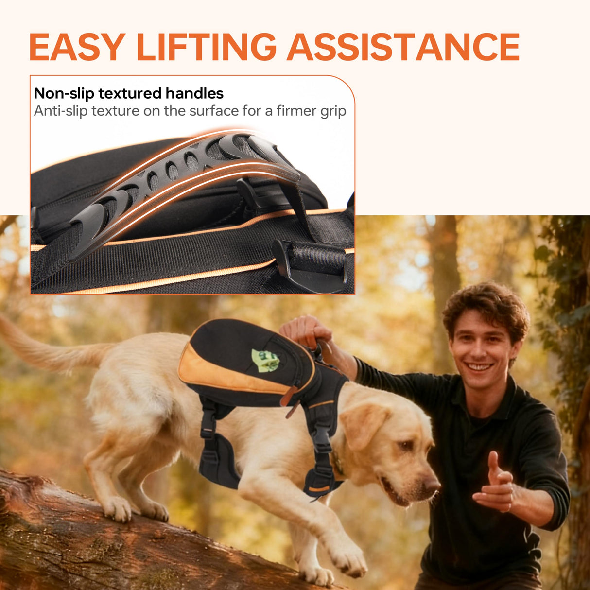 Dog Backpack for Medium & Large Dogs, Detachable Side Bags, Quick-Poop Bag Dispenser | No-Pull Adjustable Harness for Large-Chested Breeds | Non-Slip Handle for Hiking, Walking, Outdoor Adventures(L)