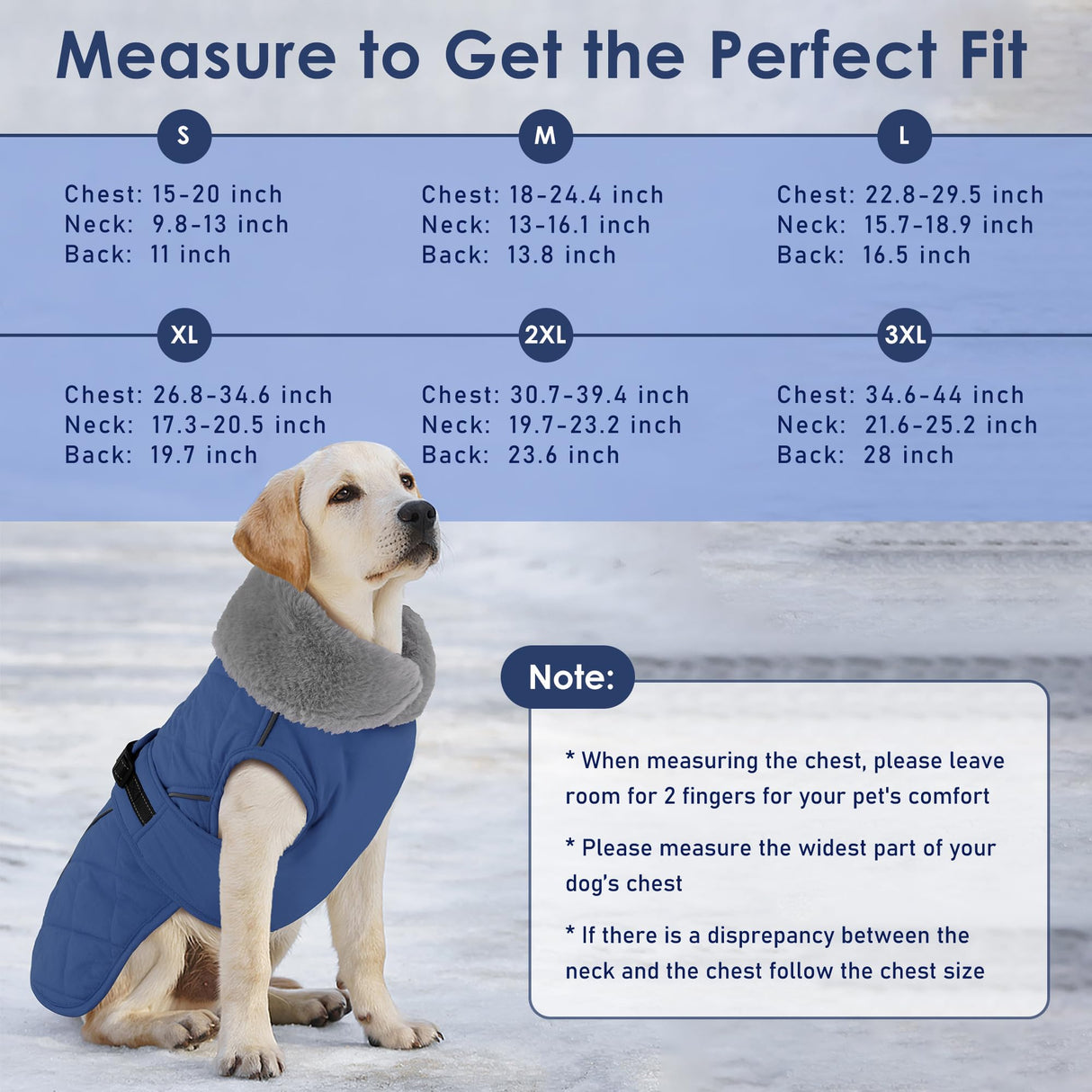 Petglad Dog Coat, Waterproof Dog Winter Jacket with Adjustable Buckle, Reflective Turtleneck Pet Snow Vest Warm Fleece Sweater for Small Medium Large Dogs - Blue, 3XL