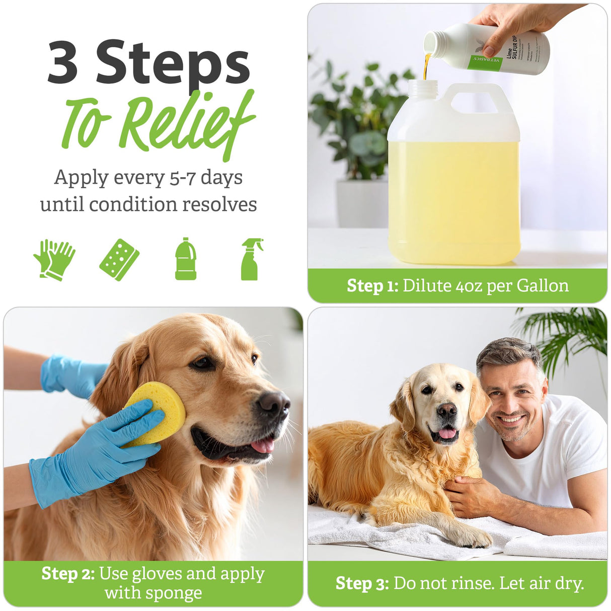 Vet Basics Lime Sulfur Dip β Skin Itch Relief Concentrated Antimicrobial & Antiparasitic Solution for Dogs, Cats, Puppies, Kittens & Horses, Helps Manage Ringworm, Mange, Skin Irritation, 16oz