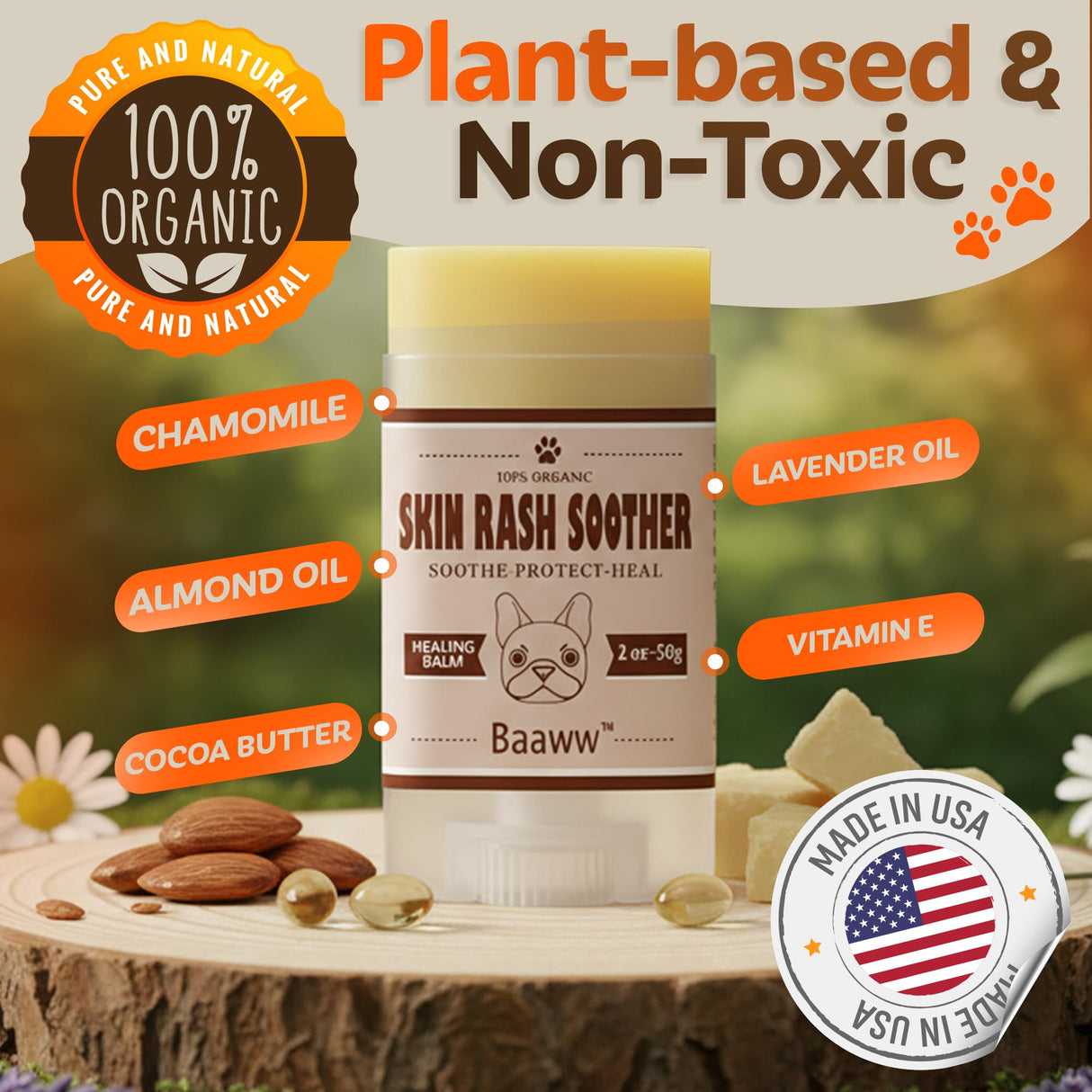 Baaww Dog Irritated Skin Relief - Hot Spot Soother Skin Treatment Moisturizer, Anti-Itch & Allergy Dog Lotion, All-Natural Rash Cream for Canines - Soothing Relief for Dry & Itchy Coat - Balm 2 oz