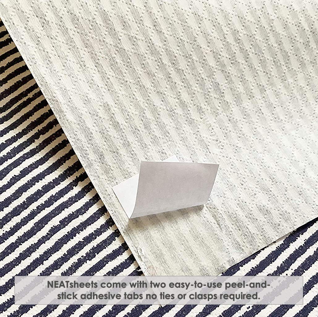 NEATSHEETS Disposable Bibs for Adults, Kids & Elderly Senior | Adhesive Tab Napkins for Eating, Personal Use, Home Care & Business | Spill Absorbent, Stain/Liquid Repellent | Blue Ticking, 100 Count