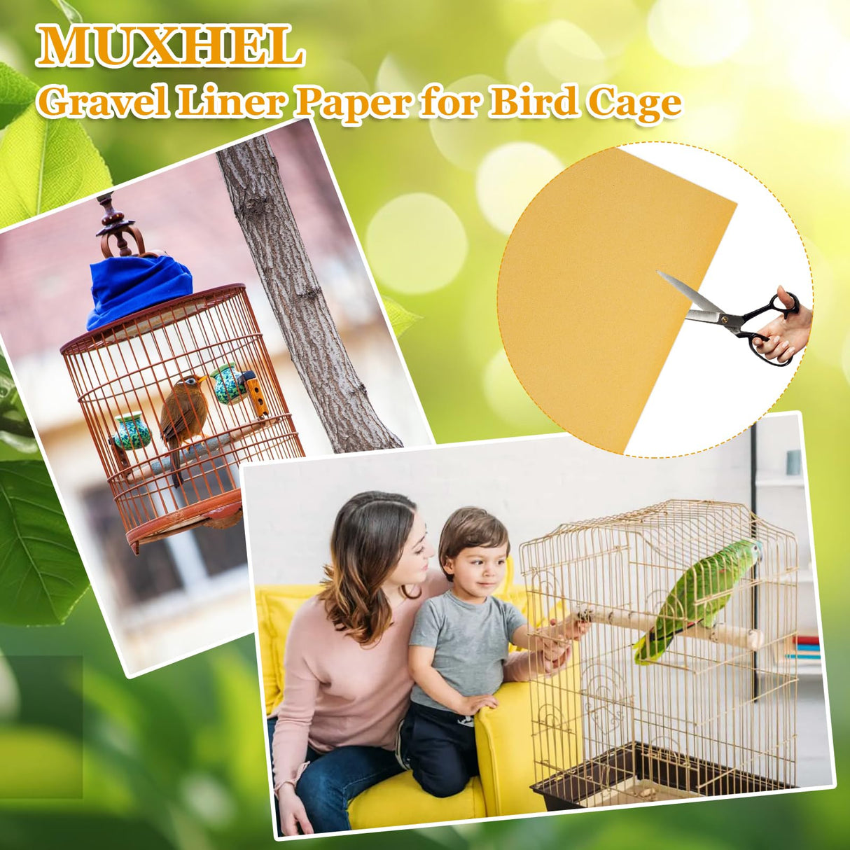 MUXHEL 50 Pcs Gravel Liner Paper for Bird Cage, 11" x 17" Bird Cage Liner, Easy Clean Pet Grinding Sandpaper for Bird Cage