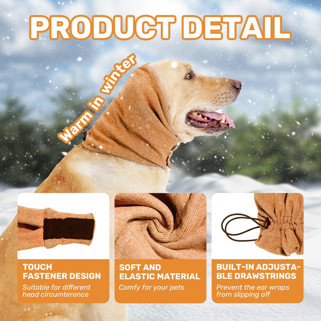 LEOTRAG Dog Calming Hoodie, No Shake Ear Wraps for Dogs, Adjustable Dog Ear Muffs for Noise Protection, Ear Wrap Head Cover for Anxiety Relief & Hematoma (Vitality Orange, L(Head Circle:17.7"-23.6"))