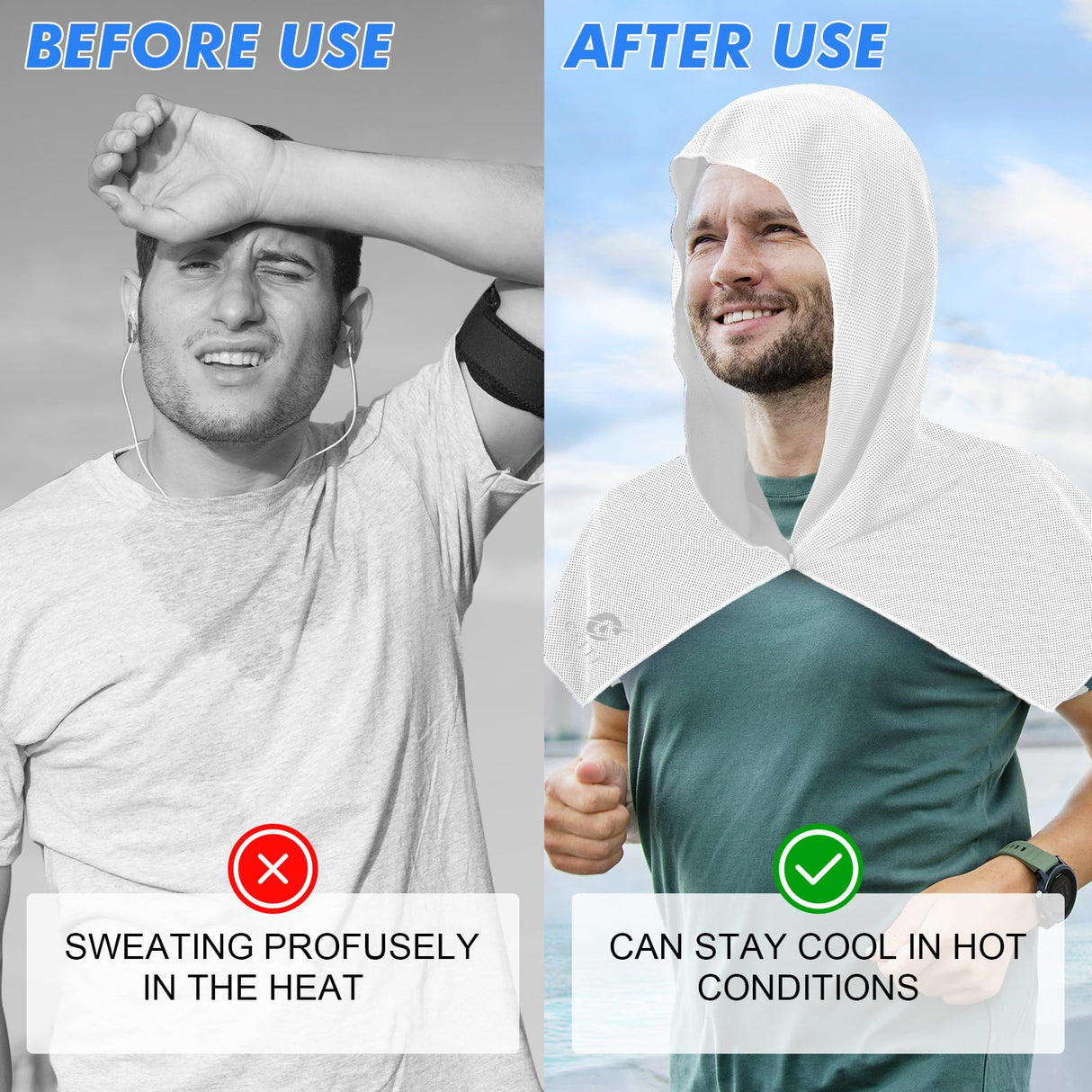 CSITE Cooling Hoodie Towels for Neck and Face, UPF 50 Sun Protection & Instant Cooling, Ice Towels for Hot Weather, Soft Breathable Towel for Sport, Work Out, Gym, Camping & More Activities