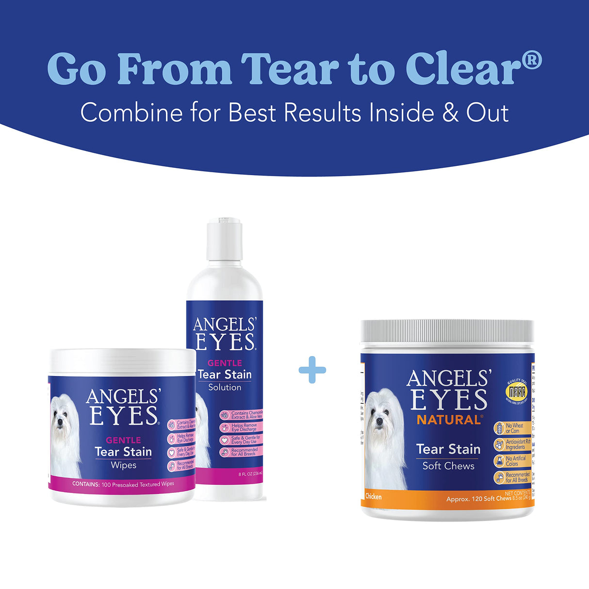 Angels’ Eyes Natural Tear Stain Supplement Chews for Dogs, Prevent Stained Fur, with Oregon Grape Root, Marshmallow Root, Colostrum, No Wheat or Corn, 120ct Chicken