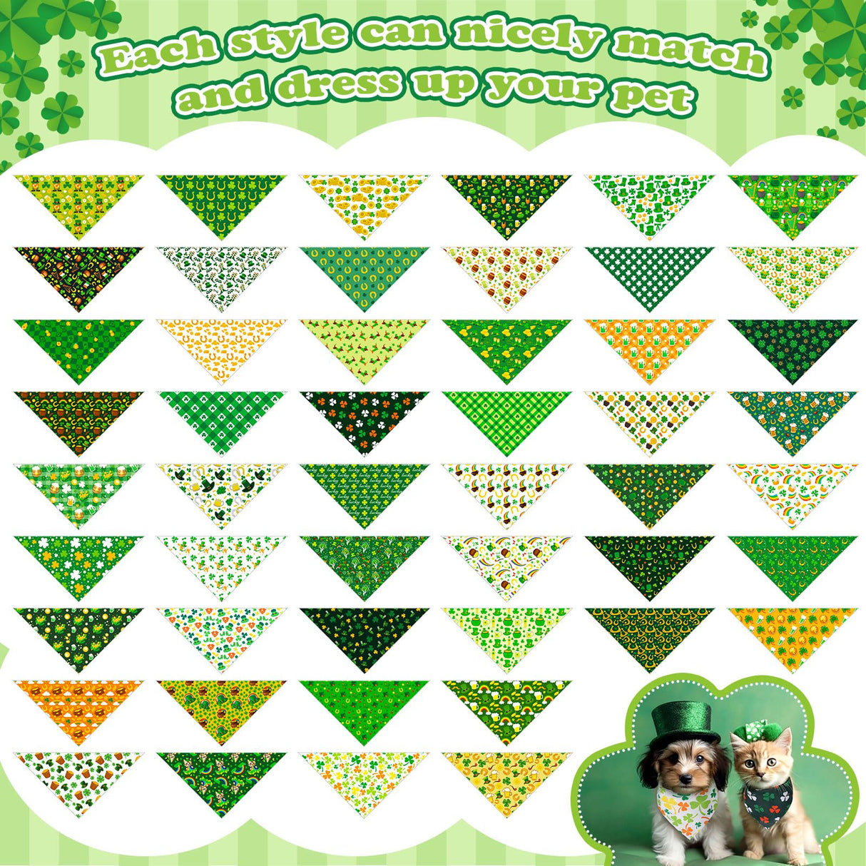 Cuffbow 200 Pcs St. Patrick's Day Dog Bandanas Bulk with Sayings Dog Bandanas Triangle Scarf Puppy Bibs Pet Costume Adjustable Cat Outfit Washable Bibs Kerchief for Small Medium Pet