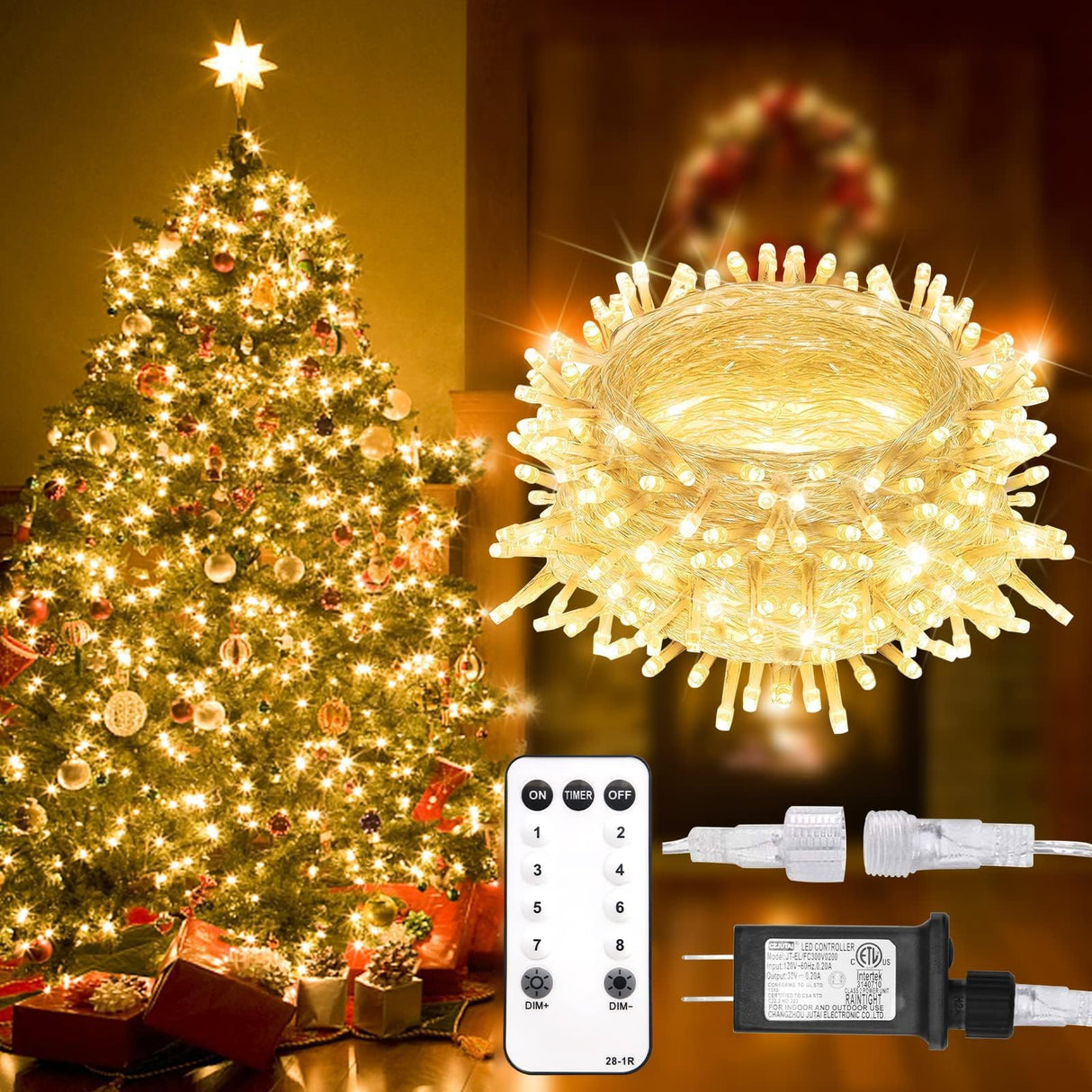 suddus 300 Led Christmas Lights Outdoor, 99ft Christmas Tree Lights Connectable, Warm White Christmas Lights Indoor for Xmas Holiday Yard Party Porch Holiday Lights Decor
