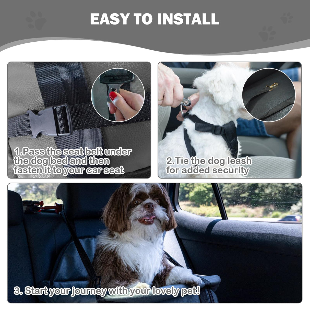 Portable Small Dog Seat for Car, Luxury Leather Center Console Dog Car Seat Booster with Safety Tethers, Anti-Collapse Pet Travel Carseat for SUV, Truck