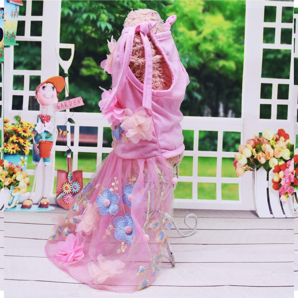 SEIS Flower Lace Dog Dress Cat Princess Suspender Costume Puppy Tutu Floral&Bow Clothes Puppy Embroidery Skirt for Cats Teddy Dog Small Medium Dogs (Pink, L (Chest Circumference 47cm/18.5"))