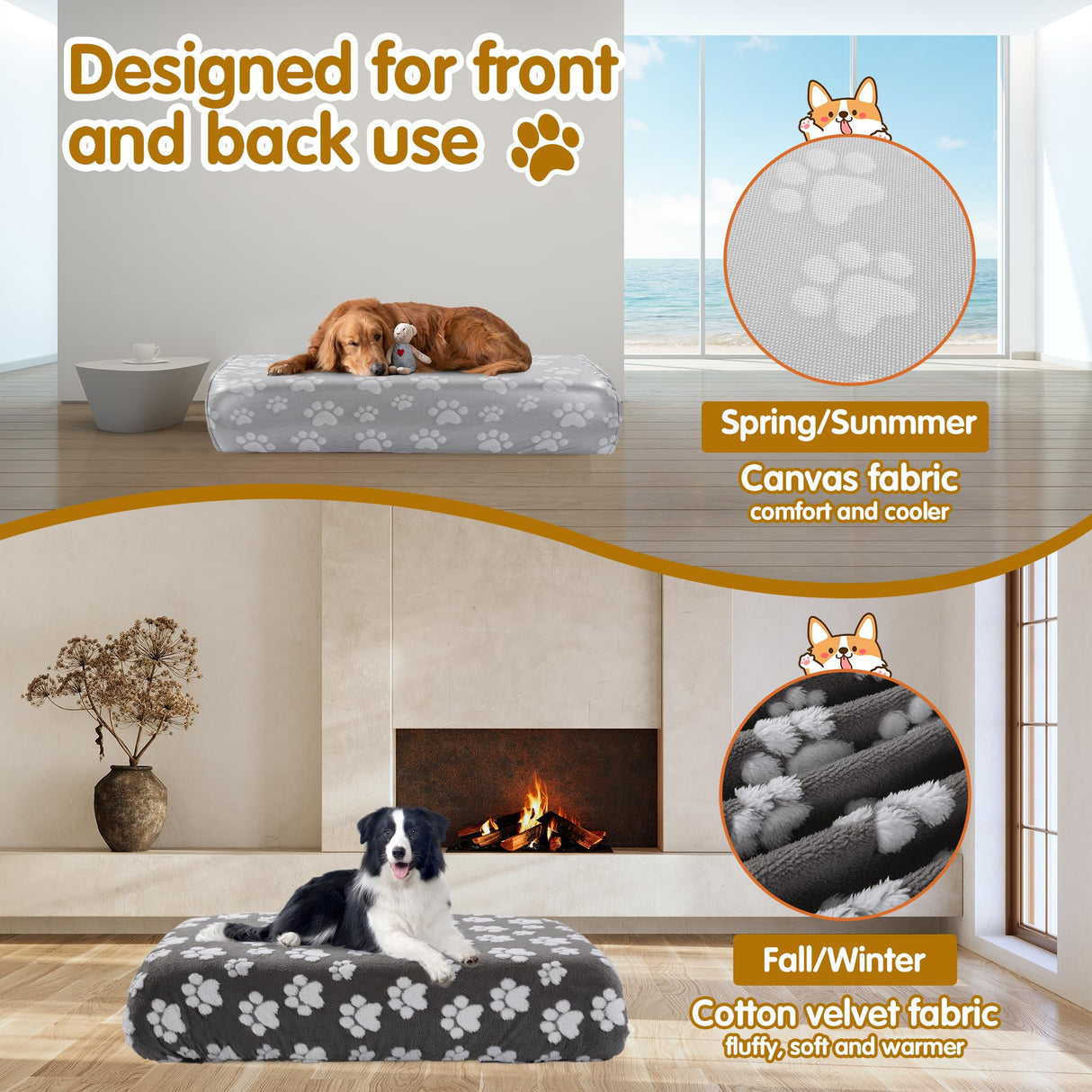 BALAPET Washable Dog Bed Cover 100% Waterproof, Soft Plush Velvet Dog Bed Covers Replacement Only, Fitted Reusable Cover for Pet Mat Bed(Dark Gray,36x27x6in)