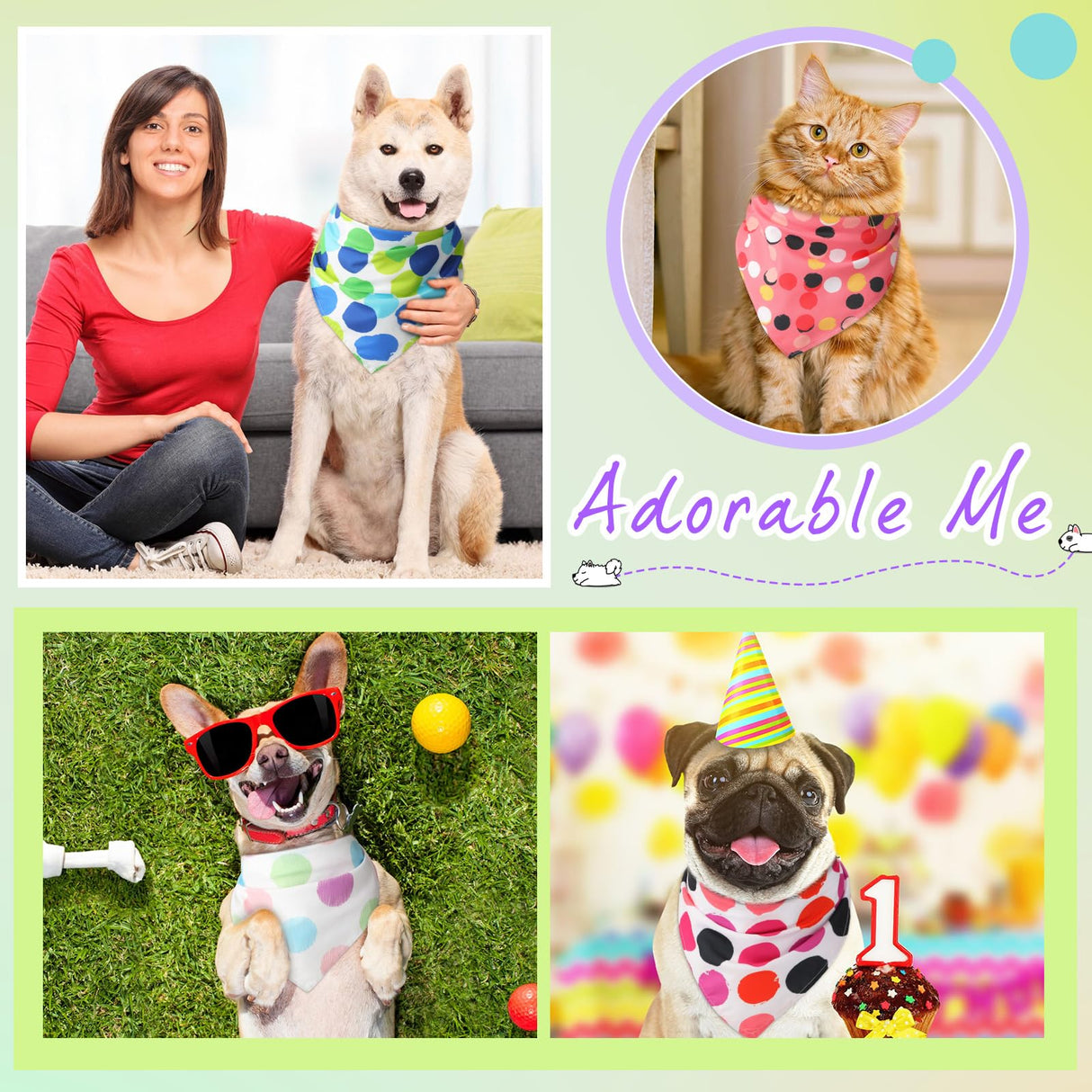 Sweetude 60 Pcs Dog Bandanas Bulk Polka Dot Pattern Triangle Scarf Adjustable Washable Bibs for Small Medium Dogs Pets