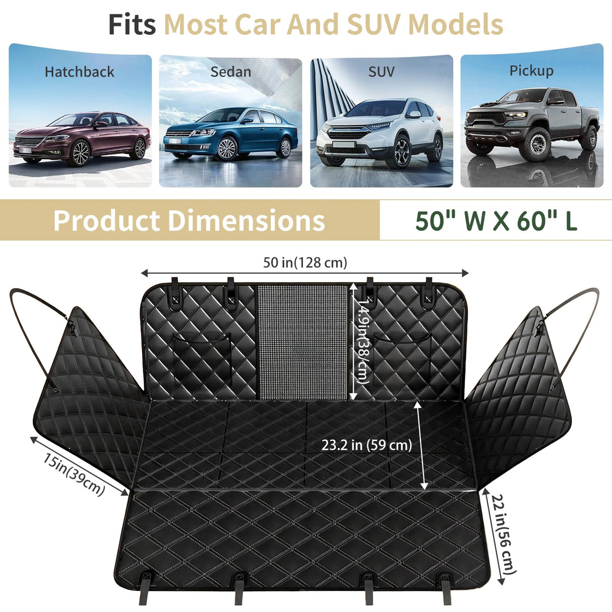 LEIMO KPARTS Dog Car Seat Cover for Back Seat,400lb Waterproof Dog Car Seat Cover Hard Bottom-Detachable,600D Heavy Duty Scratch Proof Nonslip Soft,Dog Hammock for SUVs,Car
