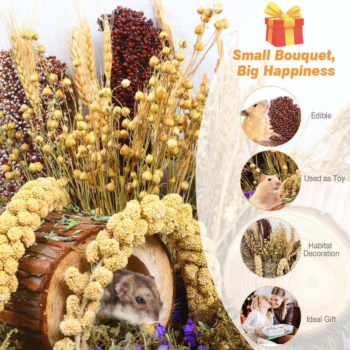ALWZ-RDY Natural Hamster Bedding, Hamster Herbs Flowers for Hamster Cage Enclosure Habitat Decor Hamster Sprays for Dwarf Syrian Guinea Hamsters Gerbil Degus or Other Small Animals(Grain Version)