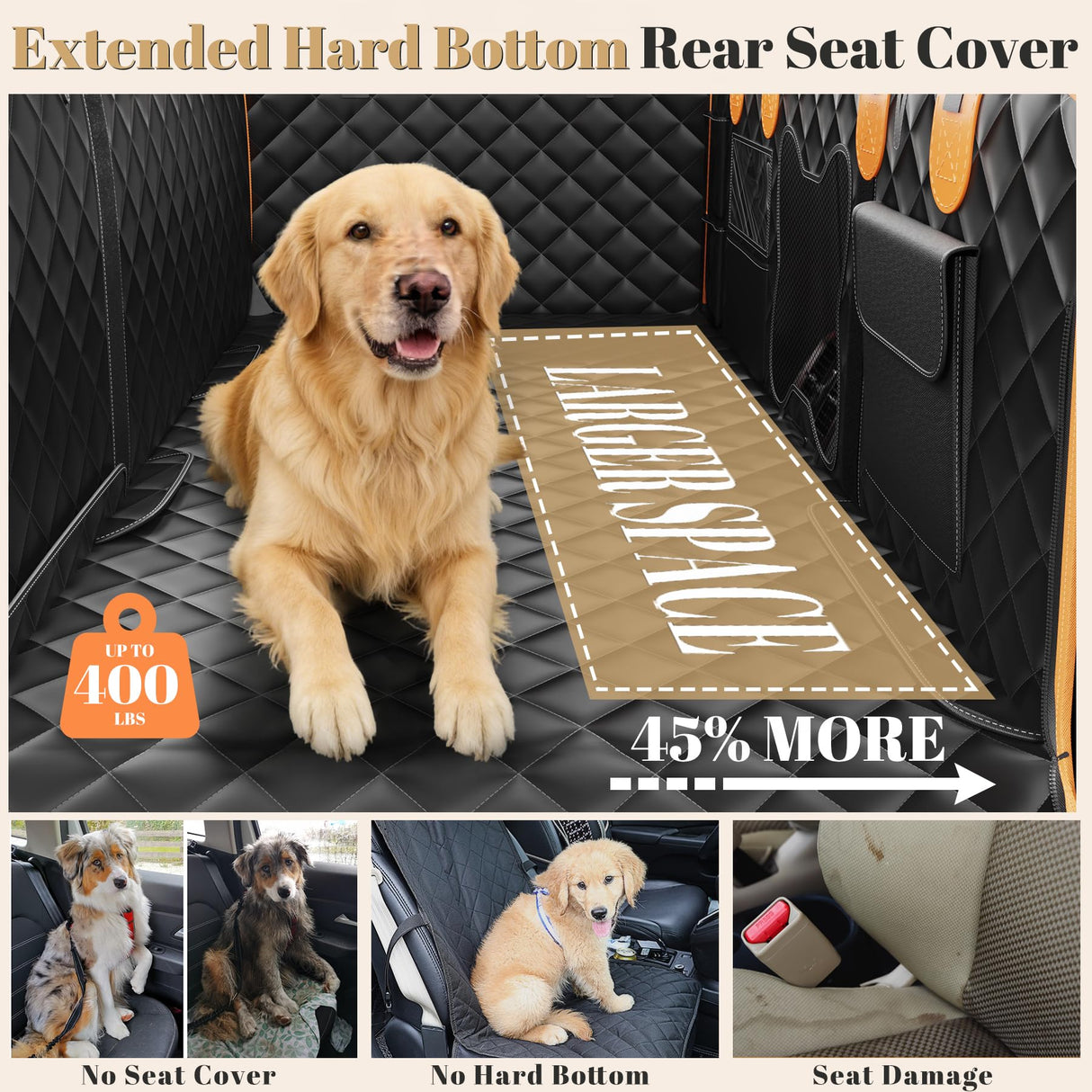 IIVZJY Back Seat Extender for Dogs - Anti-Scratch & Waterproof Backseat Protector, 600D Upgraded Material Pet Hammock with Mesh Window, Easy to Clean Dog Bed for Car, SUV, Truck,Orange