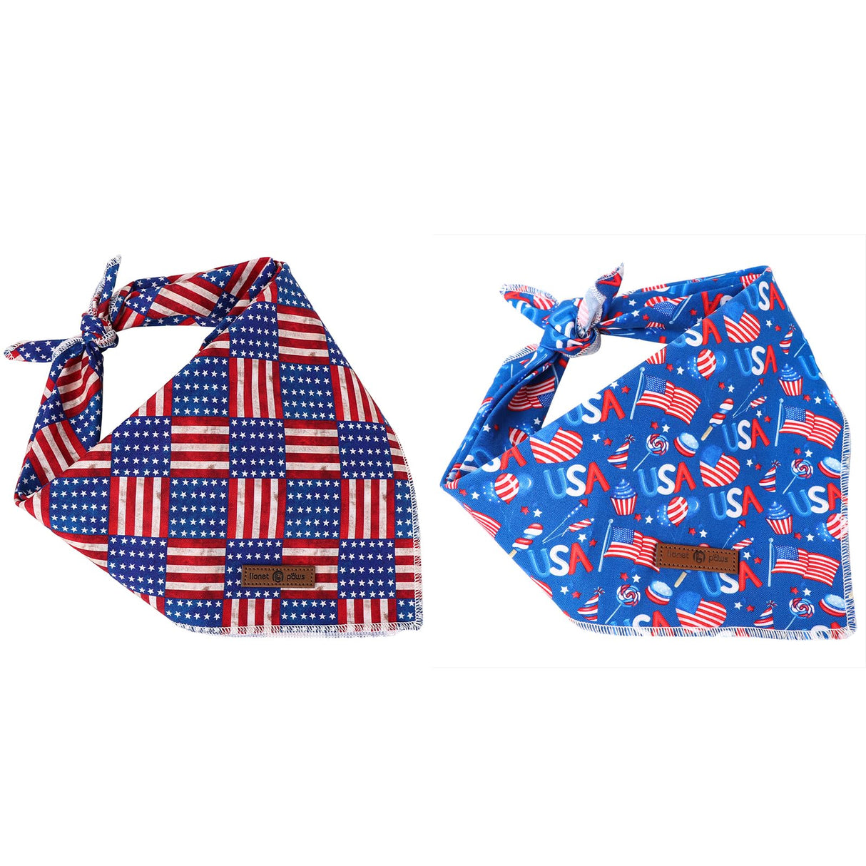 Lionet Paws 4th of July Dog Bandanas 2 Pack, American Washable Triangle Bibs Scarf Kerchief, Adjustable Holiday Scarves for Medium Large Extra Large Pets, USA & Flag