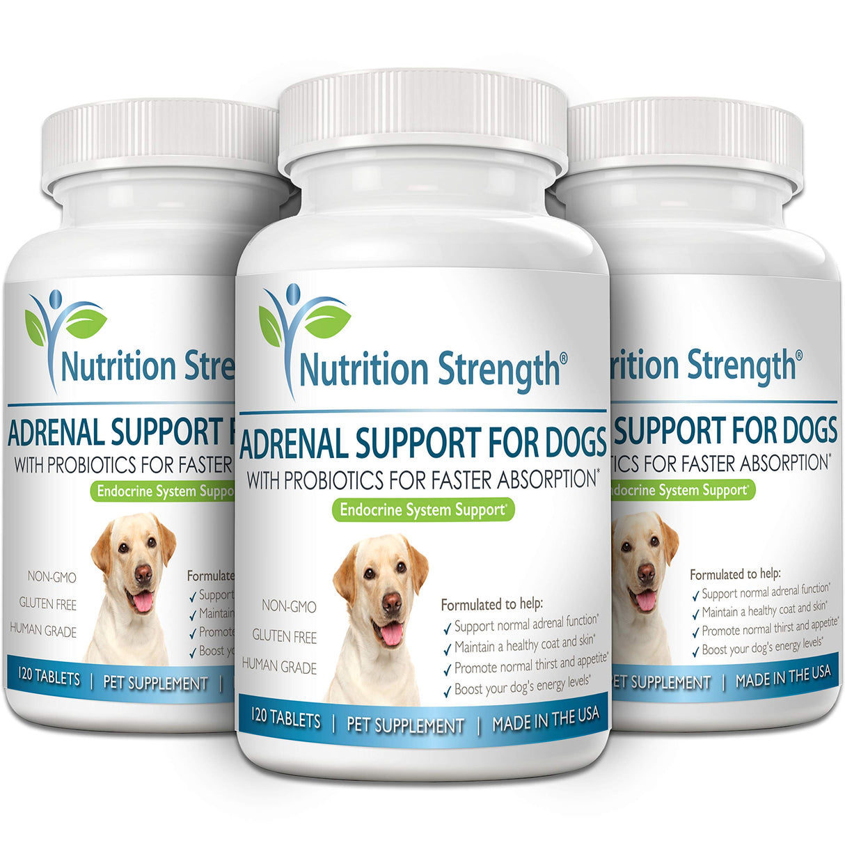Nutrition Strength Adrenal Support for Dogs, Support for Dogs with Cushing's Disease, Maintain a Healthy Coat and Skin, Promote Normal Urination, Thirst and Appetite, 120 Chewable Tablets