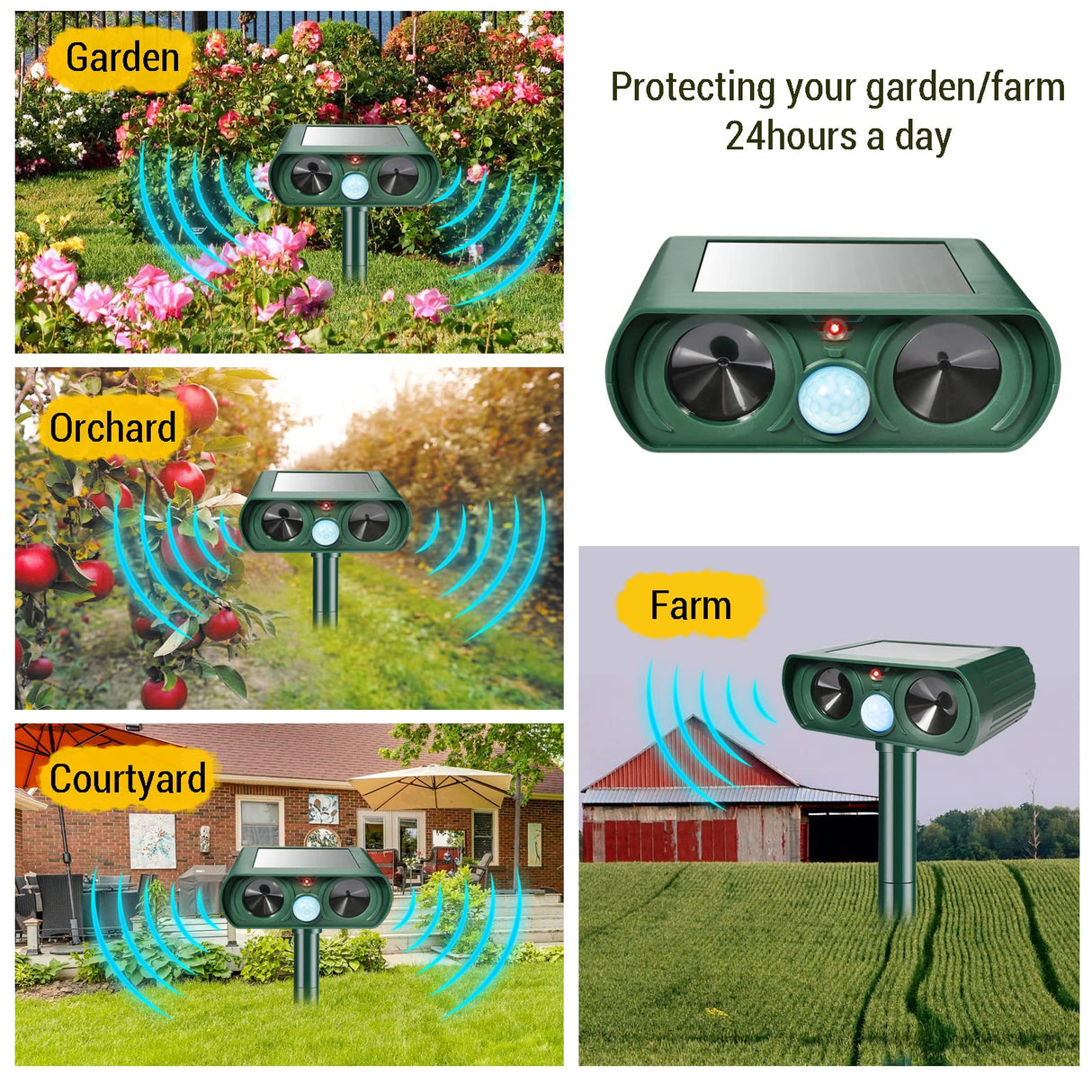 Gebatule 2 Pack Solar Ultrasonic Animal Repellent Repel Cat, Squirrel, Deer, Raccoon, Skunk, Rabbit, Rat, Dog, Waterproof with Motion Detector