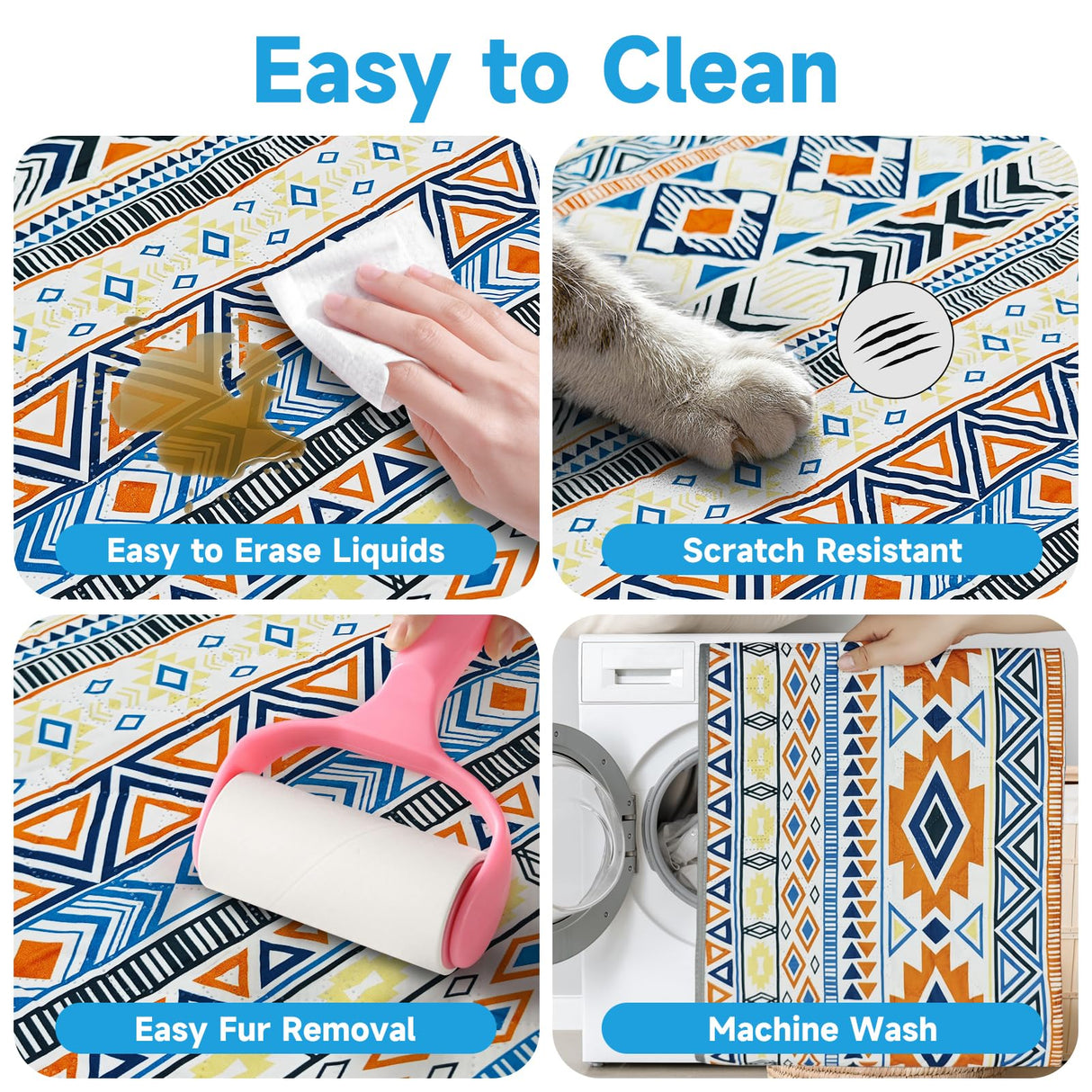 YOSEPATI Waterproof Dog Blanket, Bohemian Dog Bed Cover Pet Blanket, Reversible Sofa Couch Cover for Dogs Washable, Protect Furniture Bed Couch Sofa for Puppy Cat (Blue Medallion, 68×82 Inch)