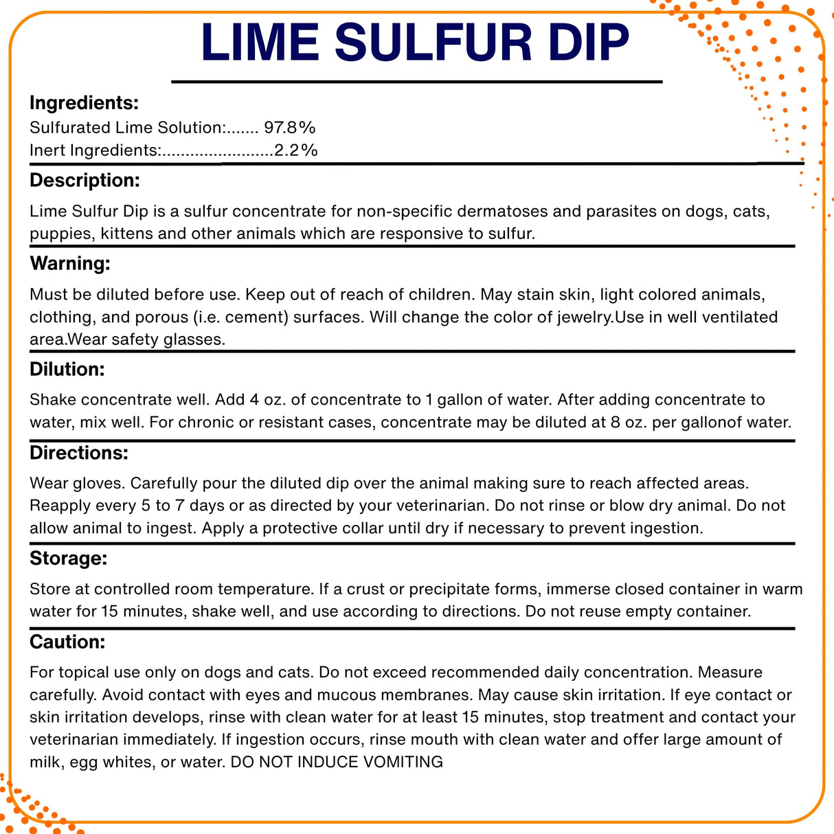 Lime Sulfur Dip β Concentrated Antimicrobial & Antiparasitic Solution for Itchy Skin, Mange, Ringworm & Dermatitis β Safe for Dogs, Cats, Puppies, Kittens, Horses, and Livestock (16 oz)