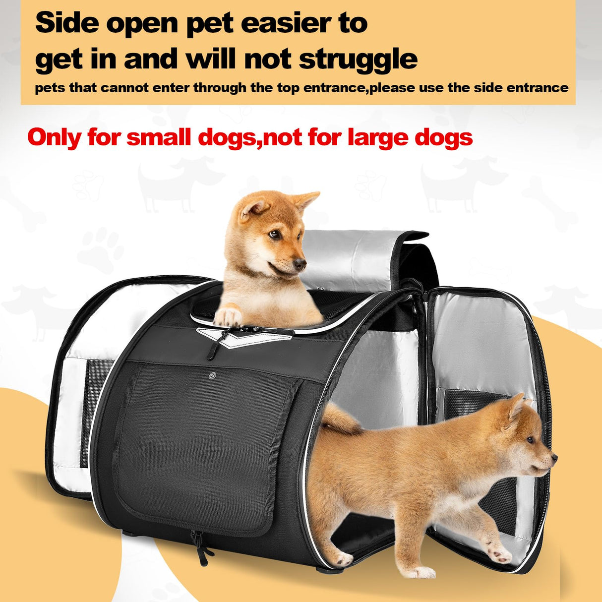 VENFOREST Dog Bike Basket, Foldable Pet Bike Carrier Backpack with Safety Strap, Waterproof Pet Bike Basket Suitable for Small Cats Kitten Puppy Dogs (New Black)