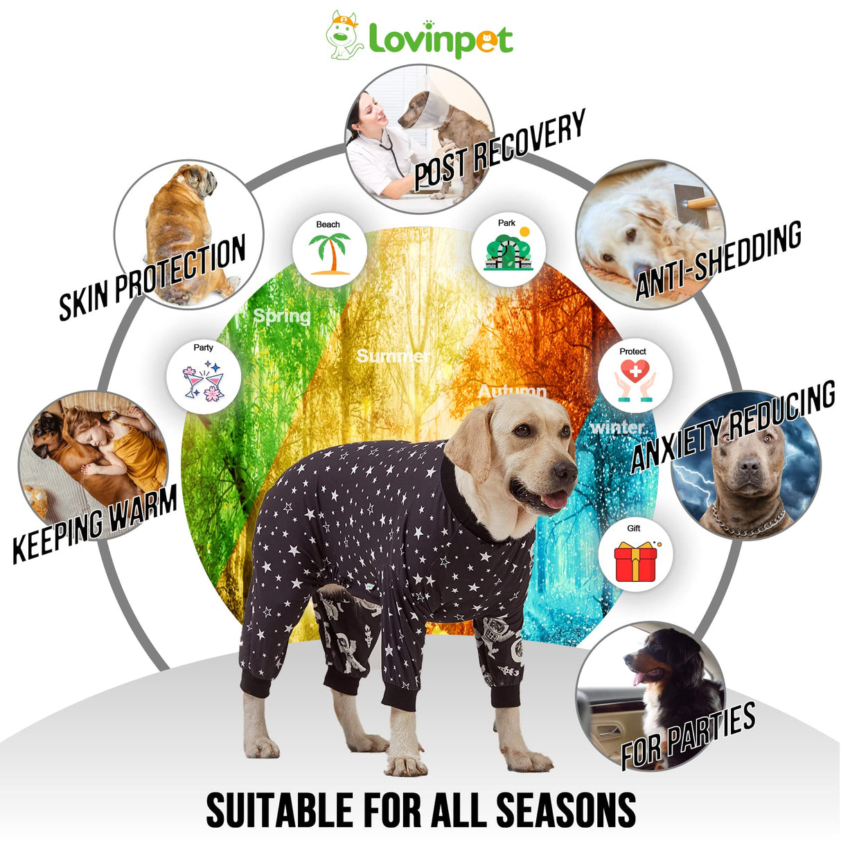 LovinPet Labrador Clothes - Large Dogs, Slim fit, Lightweight Pullover, Dog PJ's, Full Coverage Dog Pajamas, Outer Space Astronaut Print, Pitbull/Large Breed PJ's/Medium
