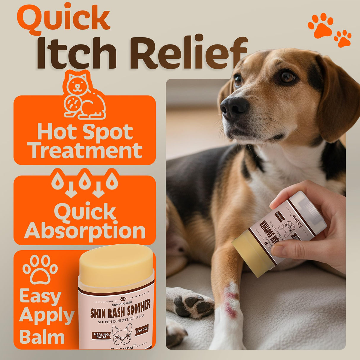 Baaww Dog Irritated Skin Relief - Hot Spot Soother Skin Treatment Moisturizer, Anti-Itch & Allergy Dog Lotion, All-Natural Rash Cream for Canines - Soothing Relief for Dry & Itchy Coat - Balm 2 oz