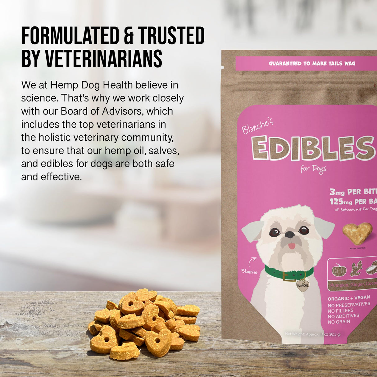 Hemp Dog Health Blanche - 42 Dog Calming Treats - Stress & Relaxation Support - Natural Vegan Hemp Calming Chews for Dogs with Coconut Oil