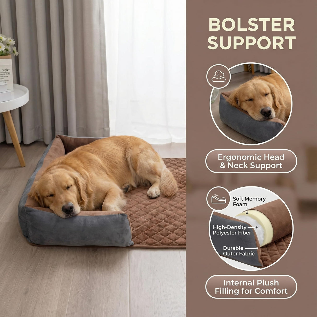 Calming Dog Bed for Couch,Durable Velvet Dog Couch Cover,Removable Washable Pet Bed for Couch,Couch Protector for Small,Medium Dogs and Cats (Brown, 30 x 30 inch)
