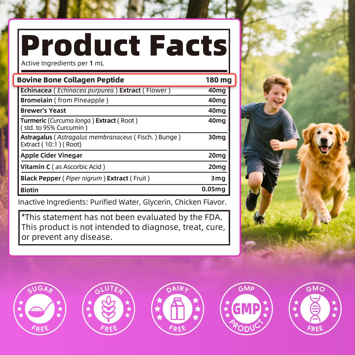 POPPAW Liquid Collagen for Dogs Skin Comfort & Calming, Dog Itch Relief & Anti-Scratching & Coat Supplement with Biotin for Skin Barrier & Sensitive Immune Health Support - Chicken Flavor, 2 FL.Oz