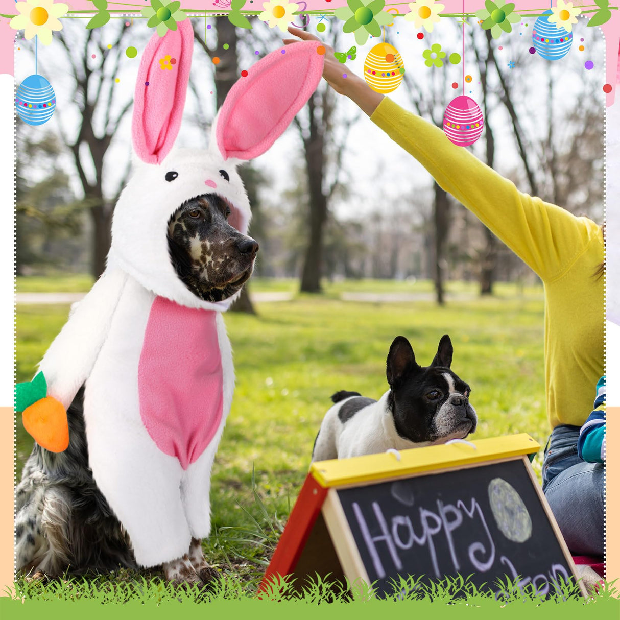 Huhumy Easter Dog Costume Easter Funny Walking Bunny Dog Outfit Fluffy Rabbit Hoodies Pet Clothes with Bunny Ears Arms and Trousers Sleeves(L)