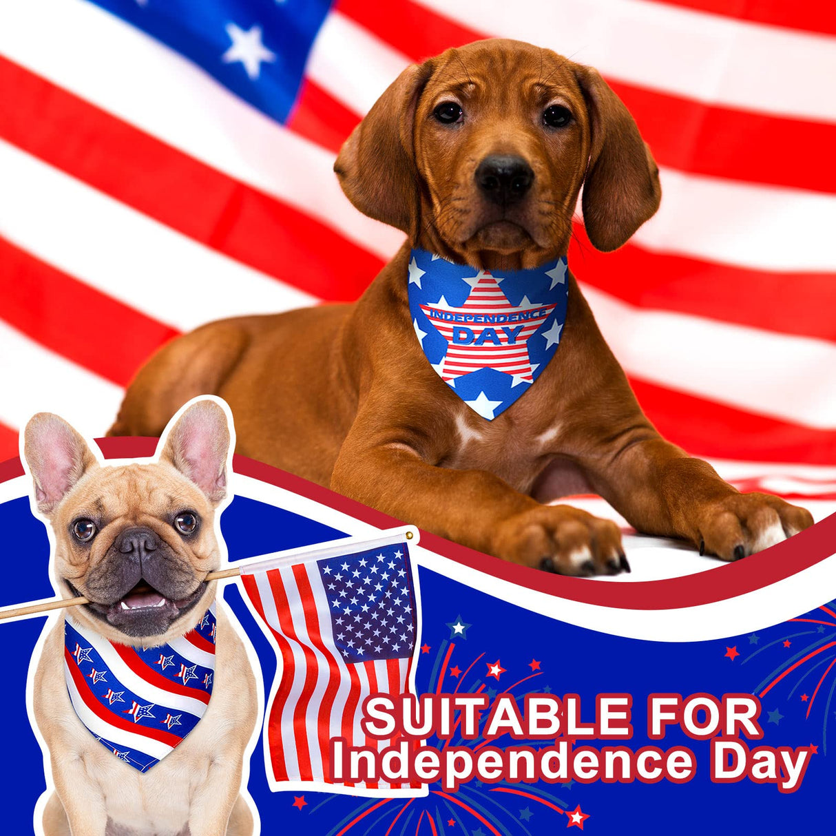 Sadnyy 40 Pcs Veteran Day Dog Bandana Bulk Memorial Patriotic American Flag Star Stripe Adjustable Bandana for Dogs 4th of July Puppy Kerchief National Independence Red White Blue USA Pet Scarf(XL)