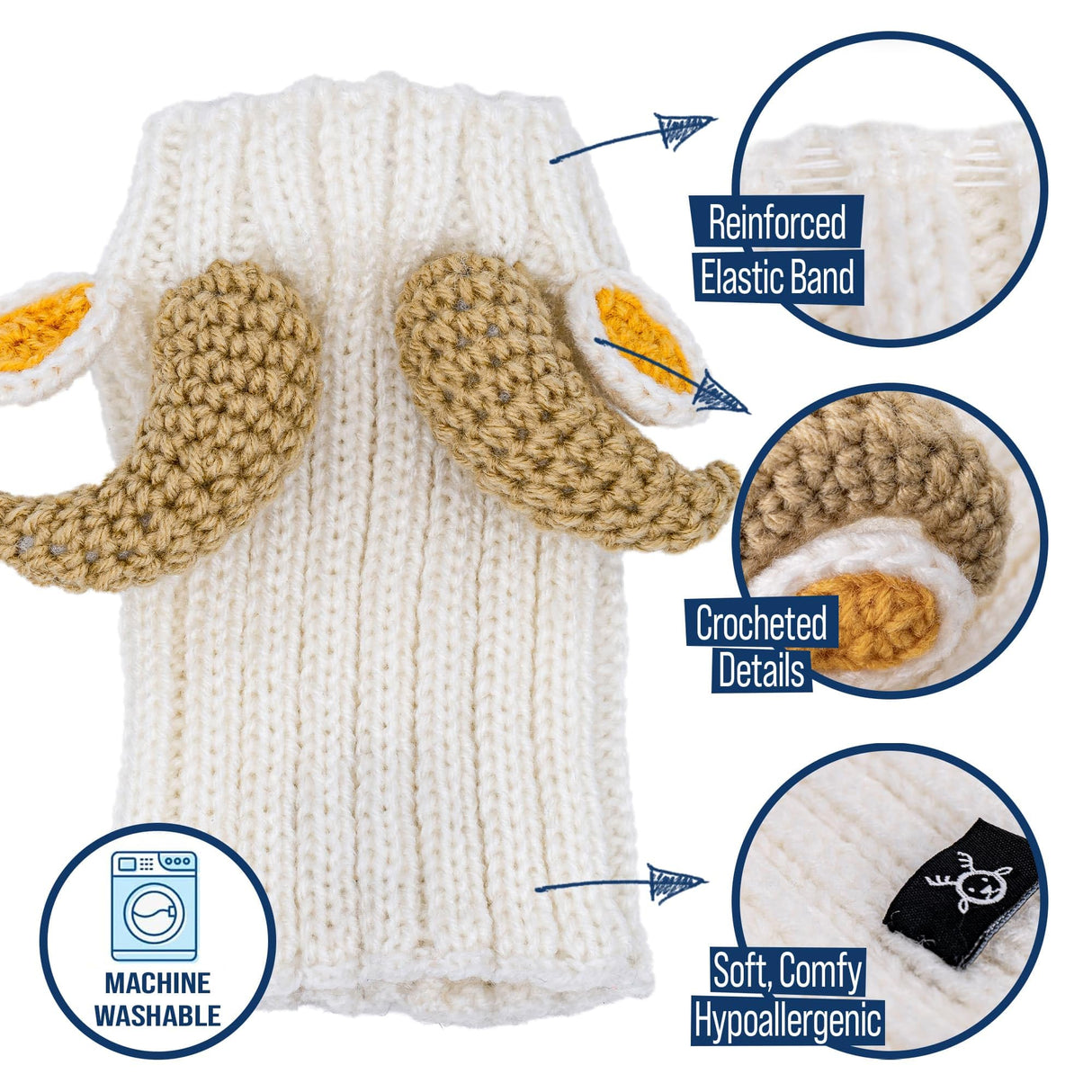 Zoo Snoods Ram Goat Costume - Warm Knit Dog Snood Wrap for Pets, Neck Ear Cover Protection, Halloween Winter (Small)
