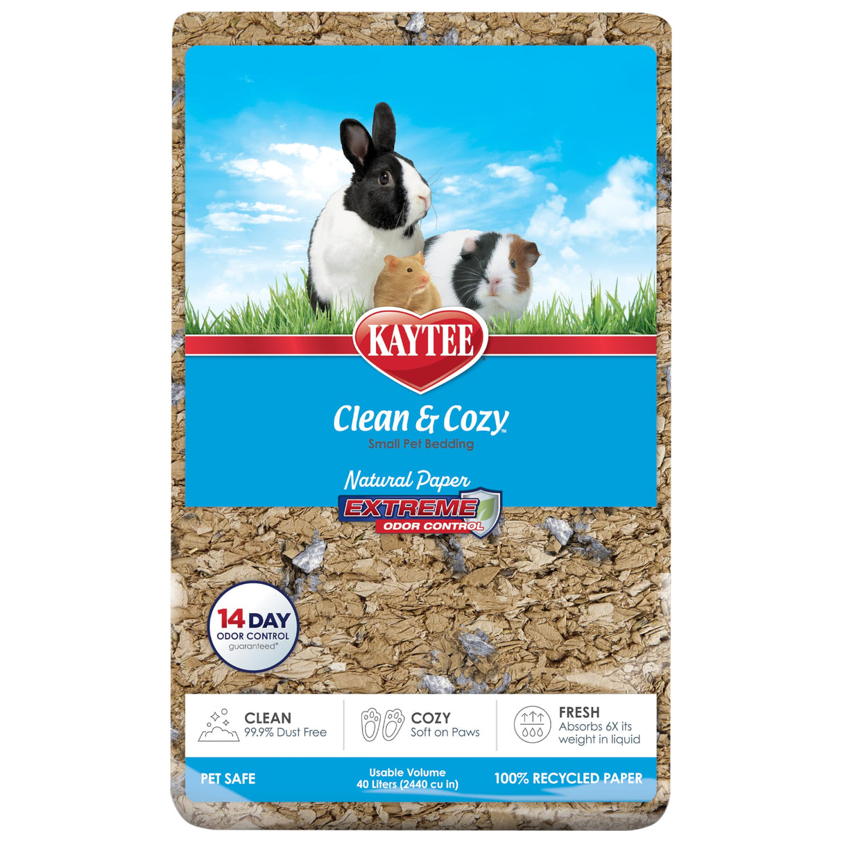 Kaytee Clean & Cozy Natural Paper with Extreme Odor Control Bedding, Made with 100% Recycled Paper