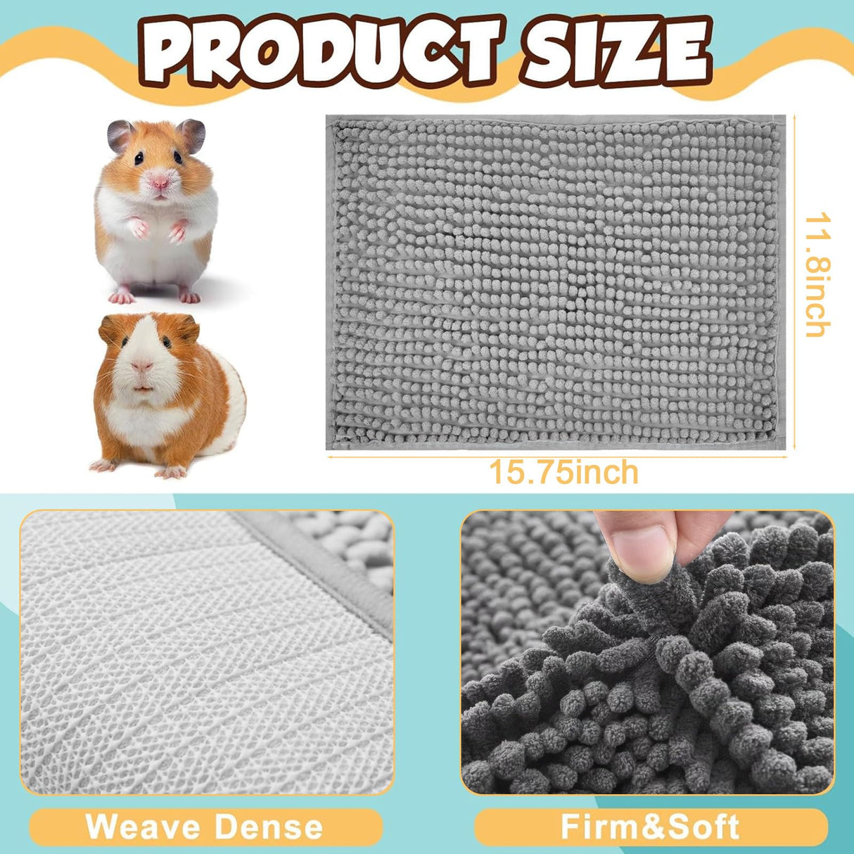 Agolctry 8 Pcs Guinea Pig Liner Washable Rabbit Cage Liner 16x12 Inch Guinea Pig Fleece Mats Reusable Bedding Pee Pads for Small Animals, Bunny (Grey)