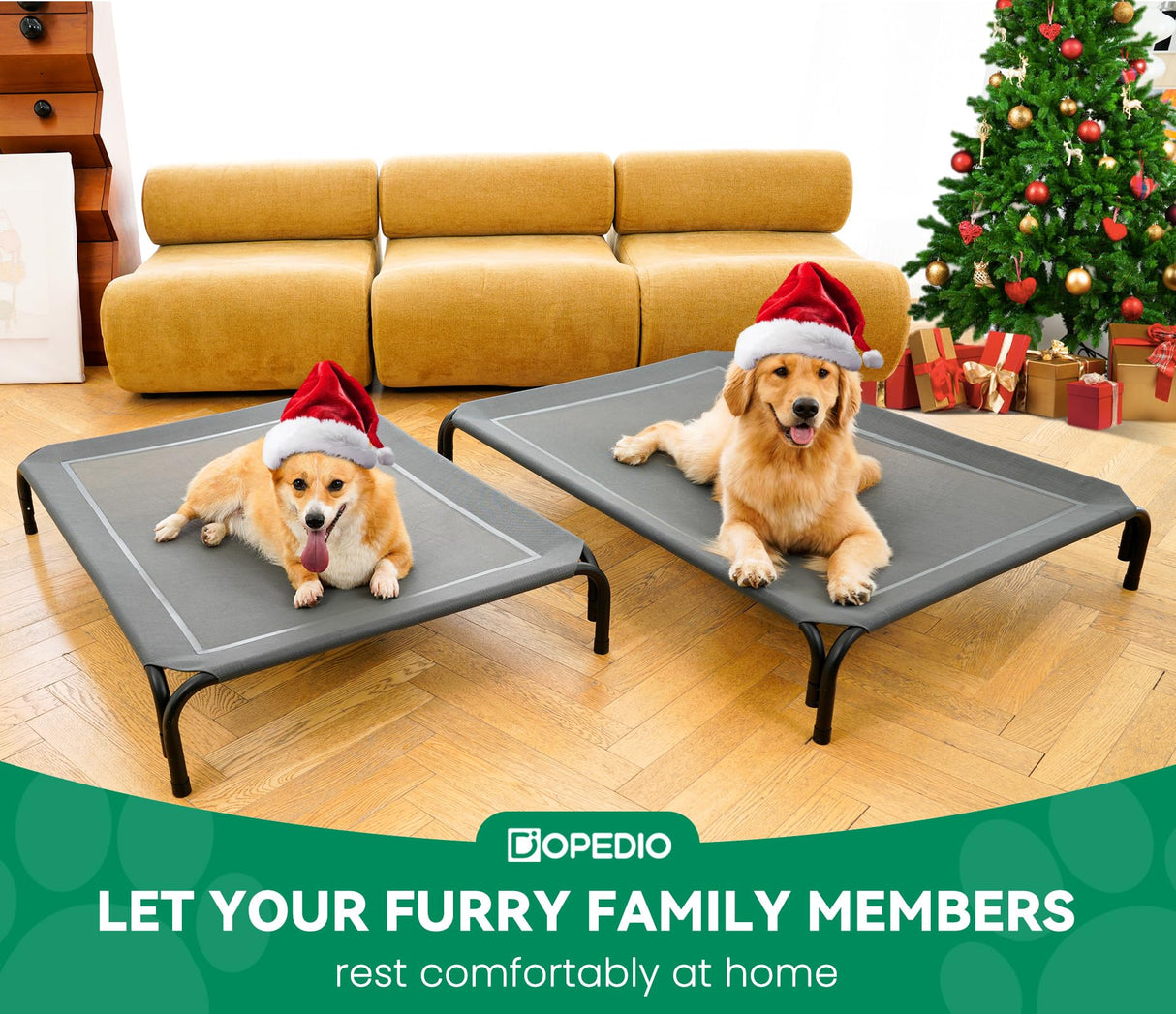 Elevated Dog Bed Raised Outdoor Dog Cot for Large Dogs, Installation Requires No Tools, Frame with Washable Cooling Breathable Mesh Anti-Slip Feet, Indoor Pet Bed, Grey, 43.3 Inches