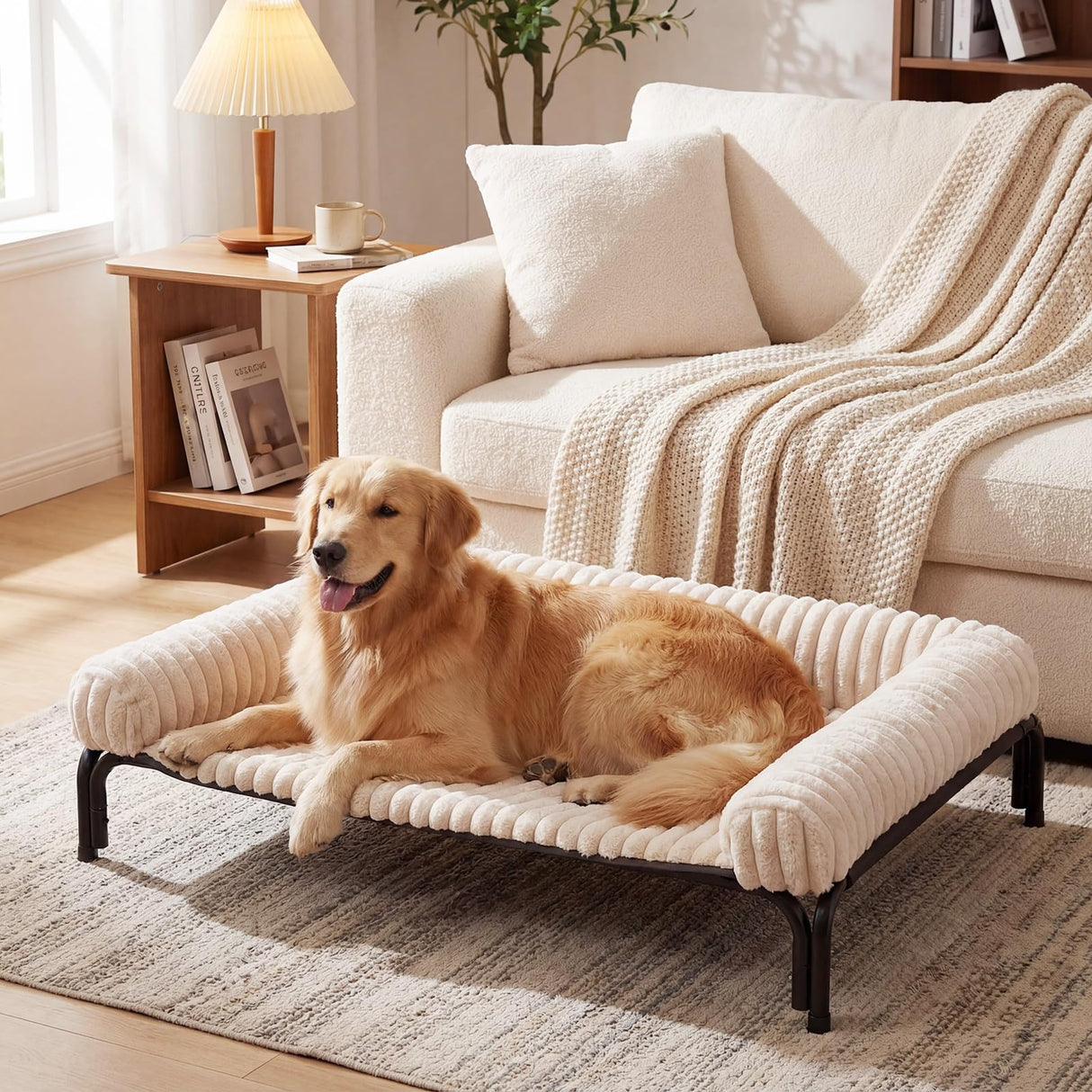 Czpalo Elevated Dog Bed with Removable Bolster Cushion Mat, Raised Pet Cot for Large Sized Dogs with Breathable & Washable Mesh, Indoor & Outdoor Pet Hammock with Skid-Resistant Feet.