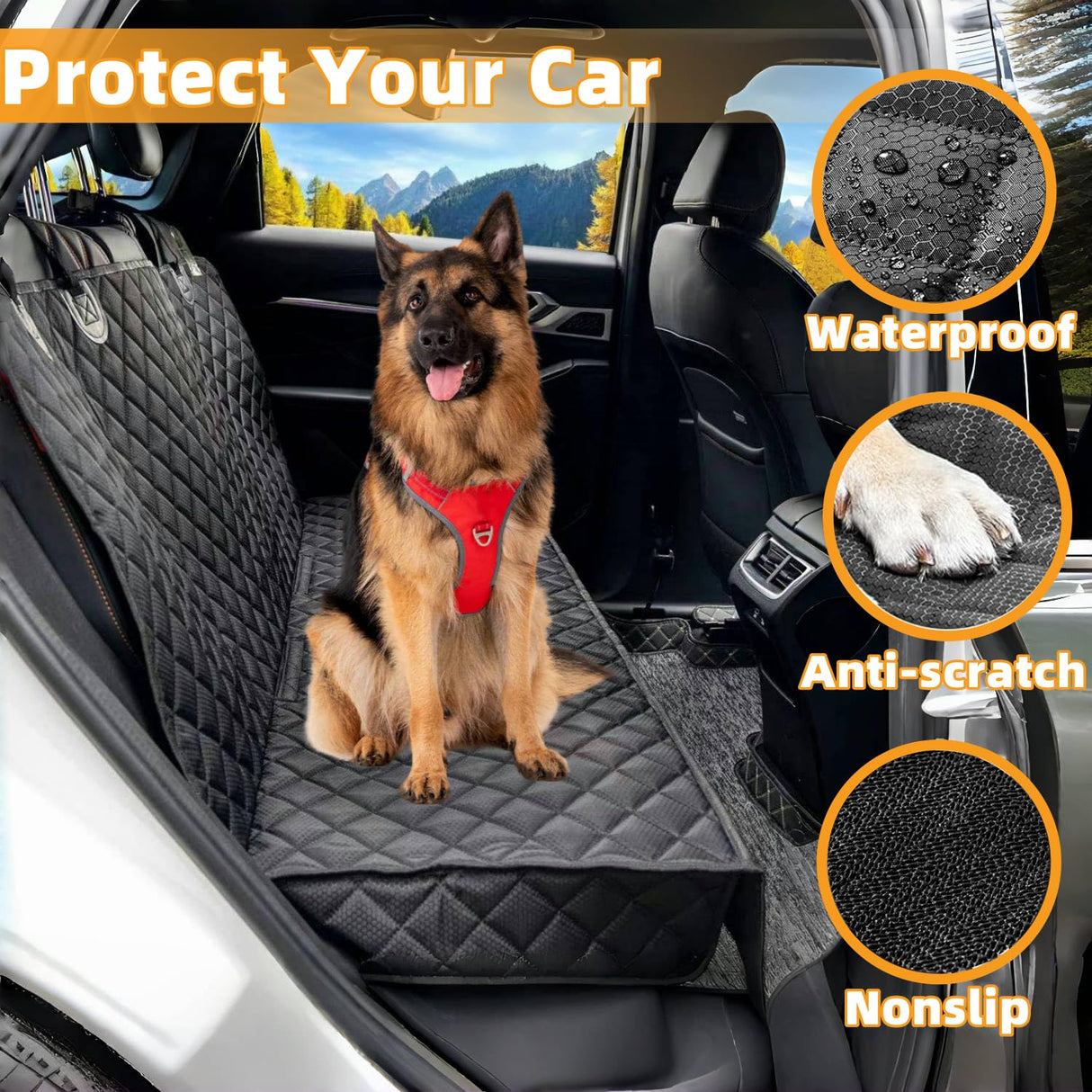 NYLSYT Dog Car Seat Cover for Back Seat Pet Cover for Dogs Waterproof Car Seat Protector Durable Nonslip Scratchproof Seat Covers for Cars SUV& Trucks