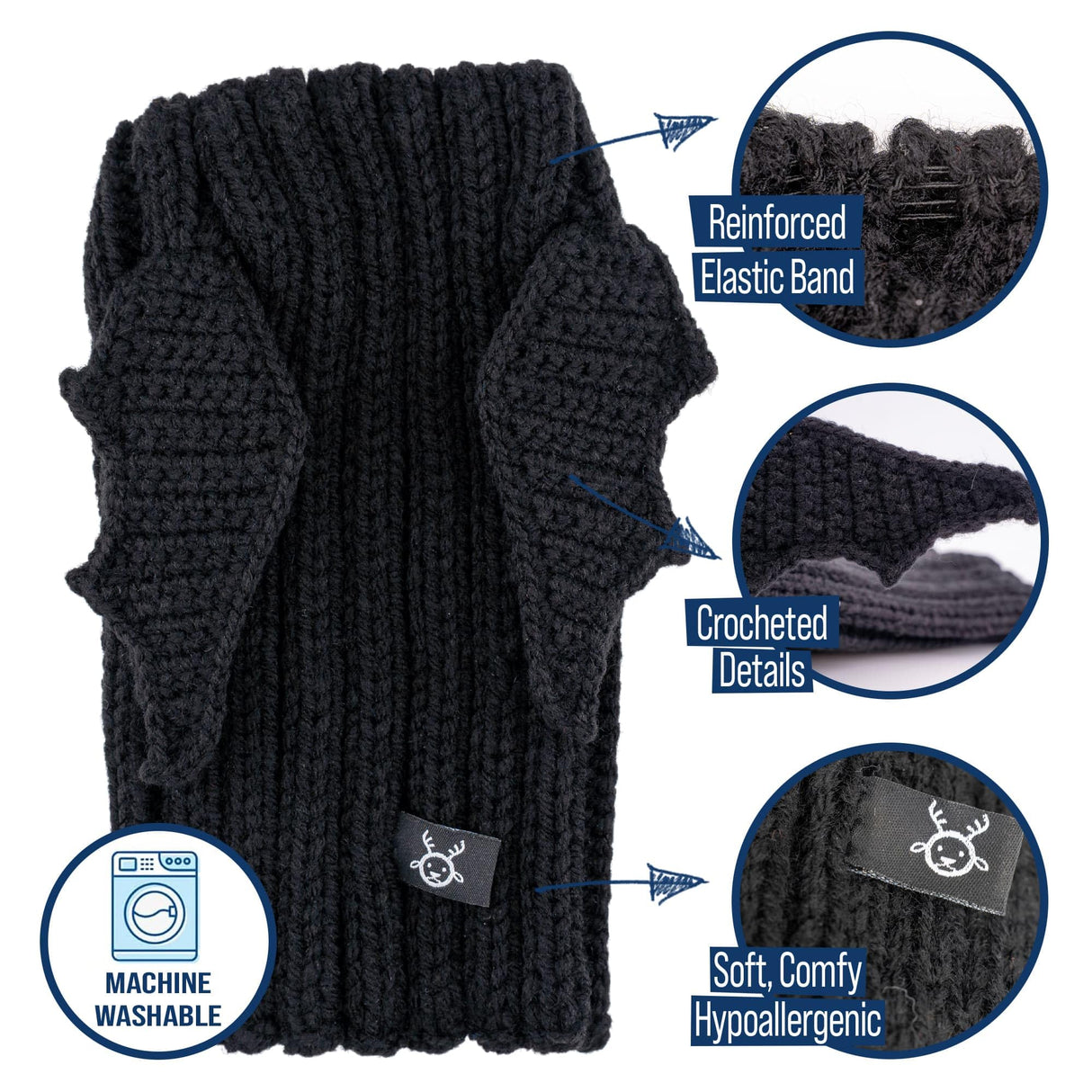 Zoo Snoods Bat Wing Dog Costume - Warm Crochet Snood Wrap for Pets, Neck Ear Cover Protection, Halloween Winter (Small)
