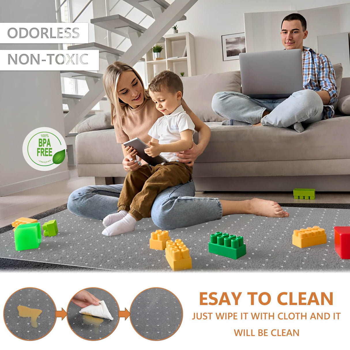 HOMEK Office Chair Mat for Carpet, 46" x 60" Studded Desk Chair Mat for Low Pile Carpeted Floors, Transparent Carpet Protector Mat for Office Chairs