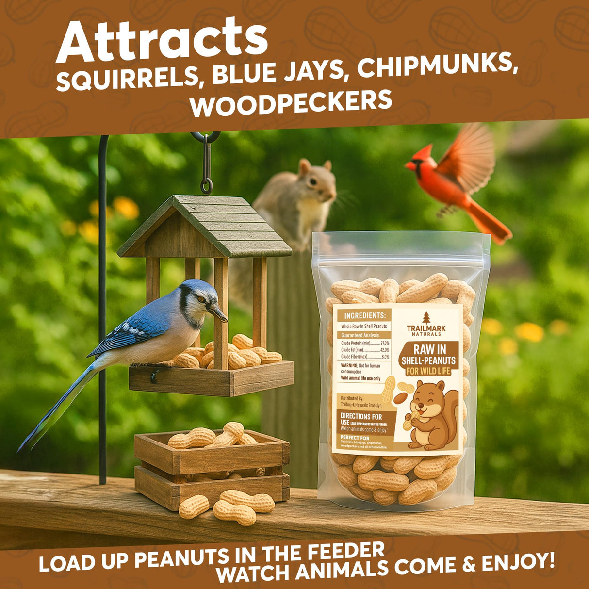 Trailmark Naturals - 10 LB - Raw Peanuts For Squirrels, Raw In Shell Peanuts For Birds and Wildlife- Squirrel Food, Wild Bird Seed - Grown in The USA