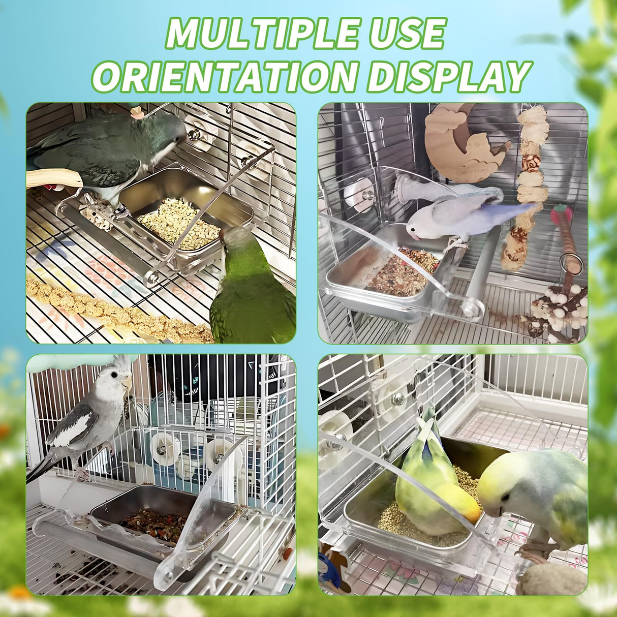 Bird Feeder for Cage,No Mess Bird Feeders, with Anti-Slip Stand, Stainless Steel Bird Bowls Parakeet Feeder for Parakeet, Psittacus Erithacus, Lovebirds,Budgies