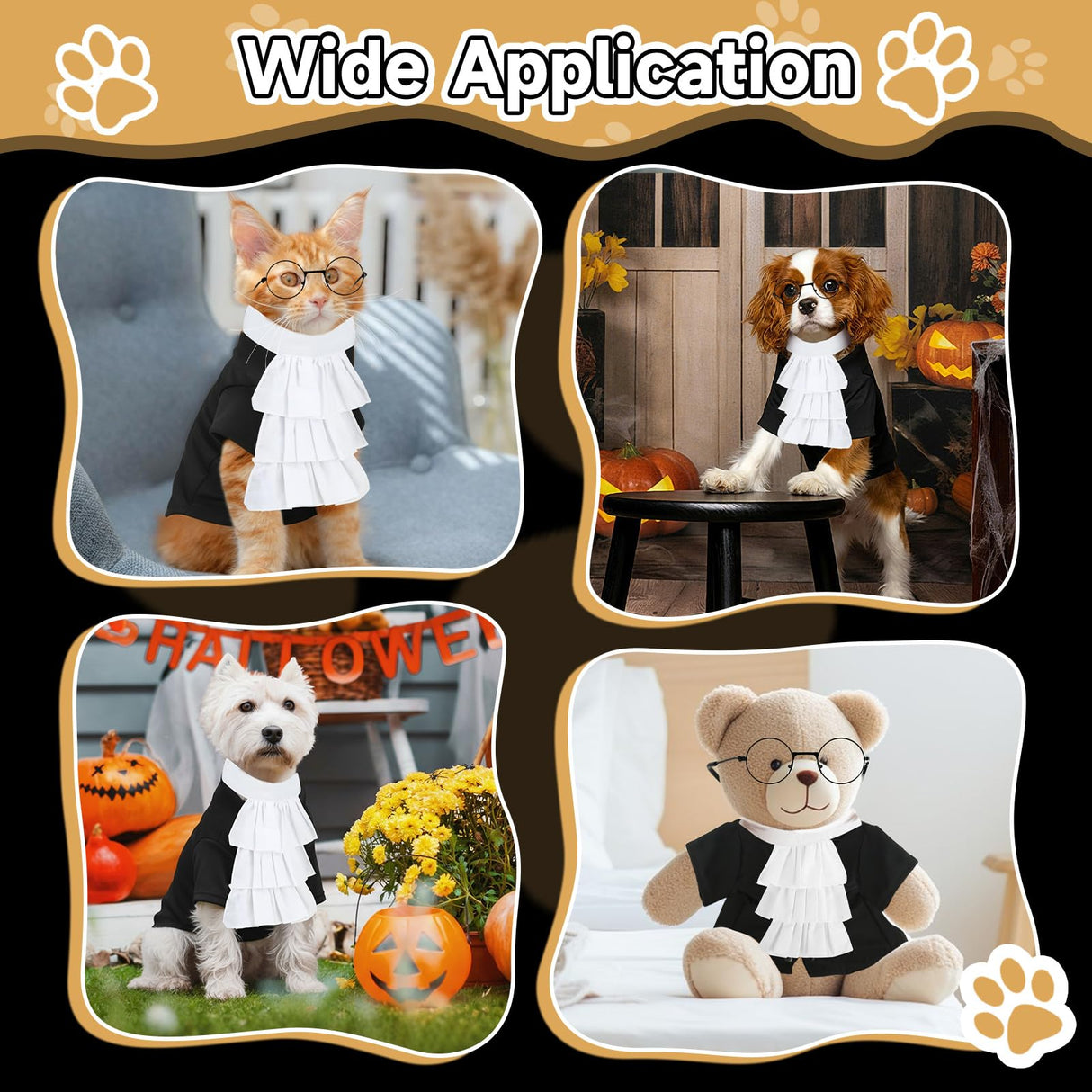4 Pcs Judge Costume Set Include Dog Judge Robe Adjustable False Collar Anti-Slip Rope and Glasses,Halloween Judges Costume Accessory for Dogs Cats Holiday Halloween Cosplay, Medium