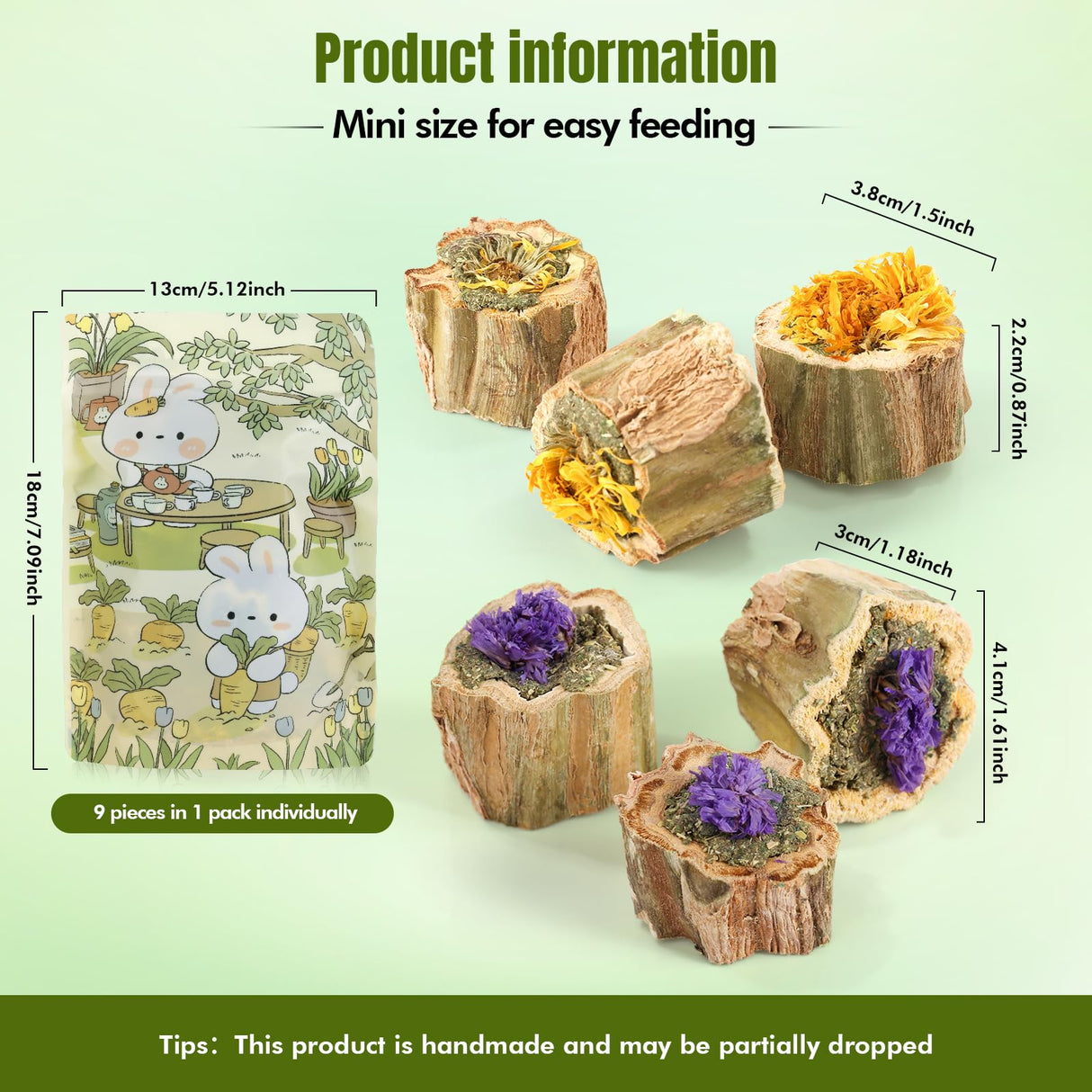 Abizoo Rabbits Chew Toys Organic Papaya Wood for Guinea Pigs Chinchillas Hamsters Small Animals Treats with Calendula Forget Me Nots and Alfalfa Hay Dental & Digestive Support No Additives 4.23oz/120g