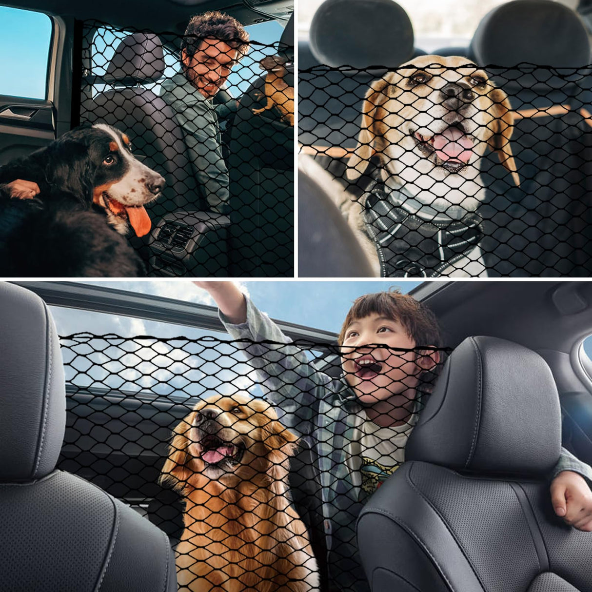Dog Barrier for Car SUV, 47" Dogs Net with Metal Hooks, Stretchable Mesh Cargo Net, Car Divider Dog Gate for Driving Safely with Children & Pets, Universal for Trucks, SUV