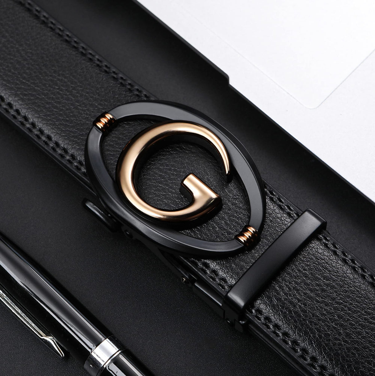 Civantiya Ratchet Belt for Men, Mens Belt Leather Designer 1 3/8" for Casual Jeans, Black Fashion Belts