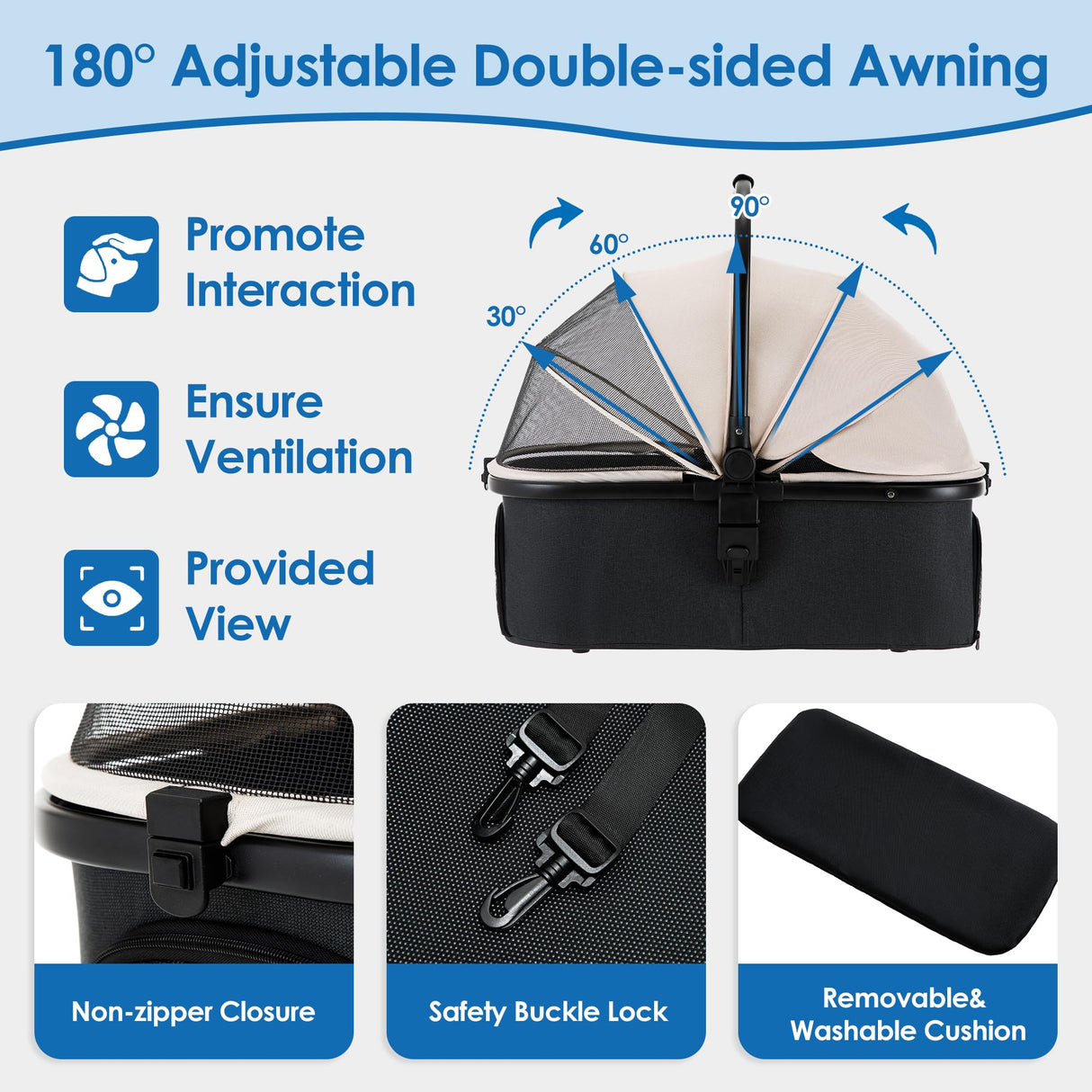 KAVELLIN Pet Stroller for Small/Medium Dogs, Foldable Dog Stroller with Detachable Carrier,3 in 1 Pet Stroller for Dogs Cats up to 50 lbs, Cup Holders,Easy Assembly, Black