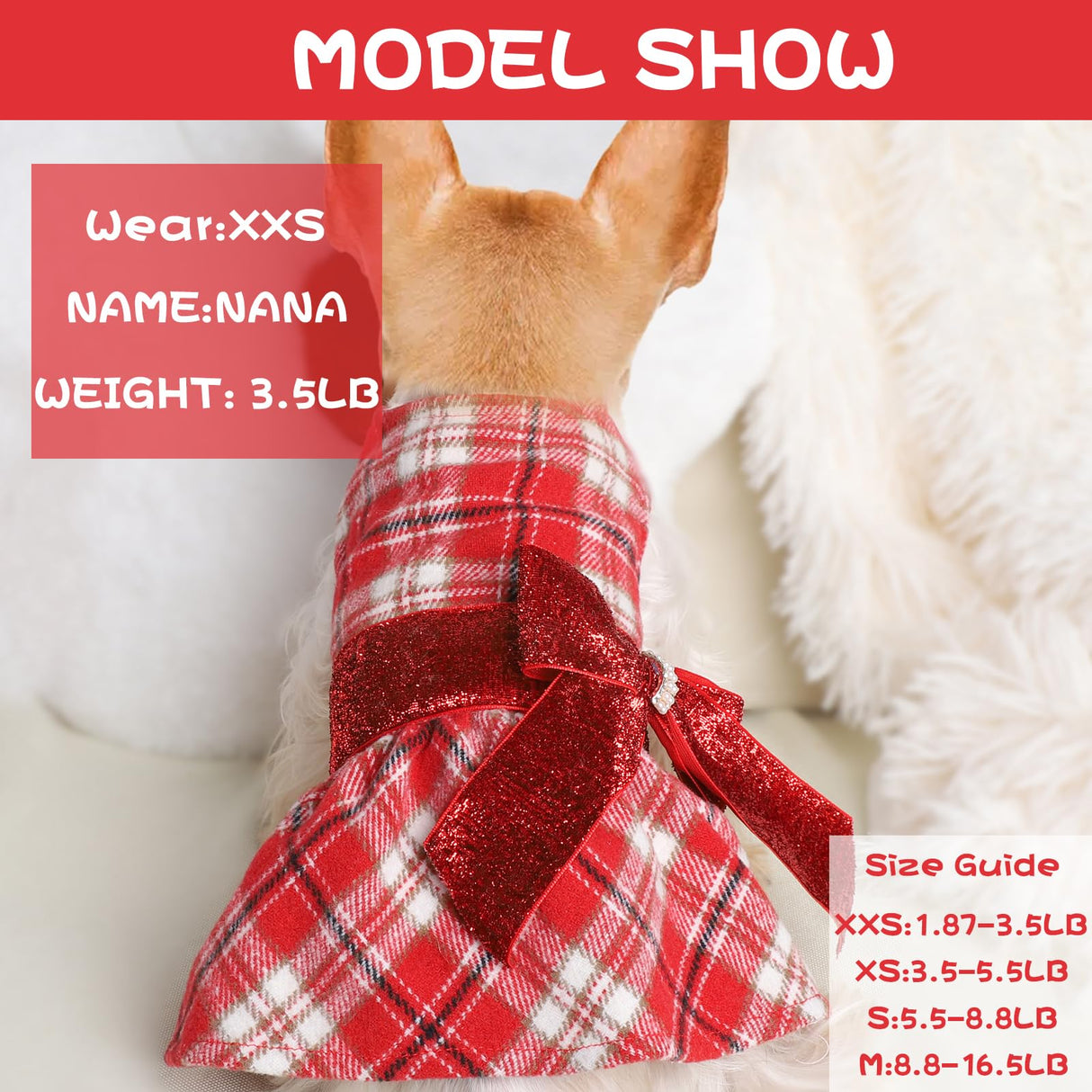 Dog Dress for Small Dogs, Winter Cute Warm Fleece Dog Sweater Dresses for Small Dogs Girl, Chihuahua Yorkie Soft Pet Doggie Coat Clothing Flanne Lining Cat Apparel (Red Plaid, XX-Small)