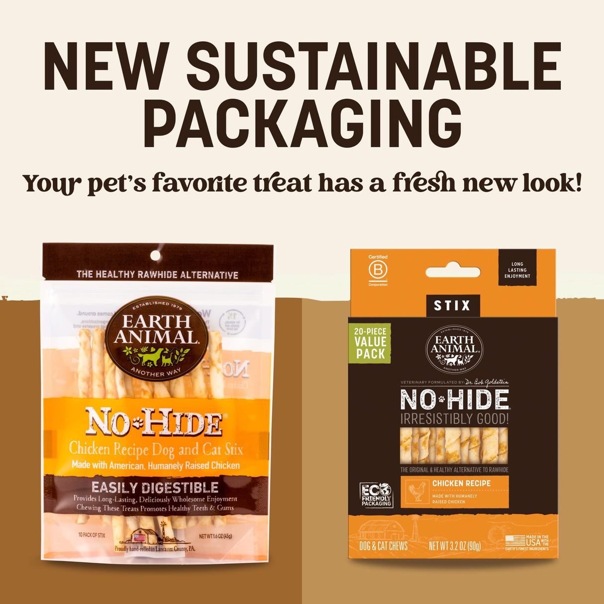 Earth Animal No Hide Stix - Long Lasting Rawhide Free Small Dog Chews Sticks, Chicken - 20 Count Value Pack